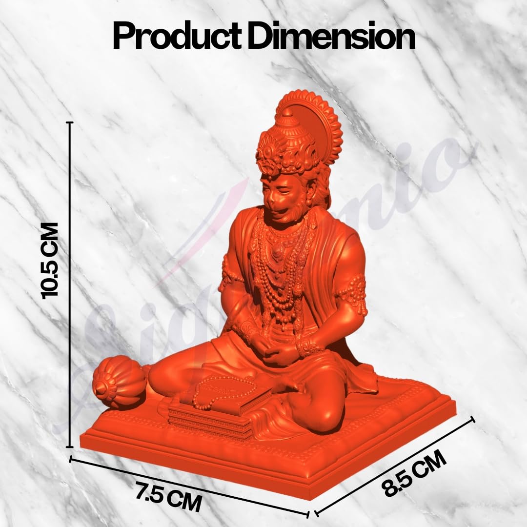 SIGNAMIO Resin Orange Hanuman Ji Idol Statue for Car Dashboard - Divine Bajrangbali Murti, Perfect Hindu God Gift Item and Home Puja Decoration Ideal Hanuman Murti, 8.3 x 7.5 Cm
