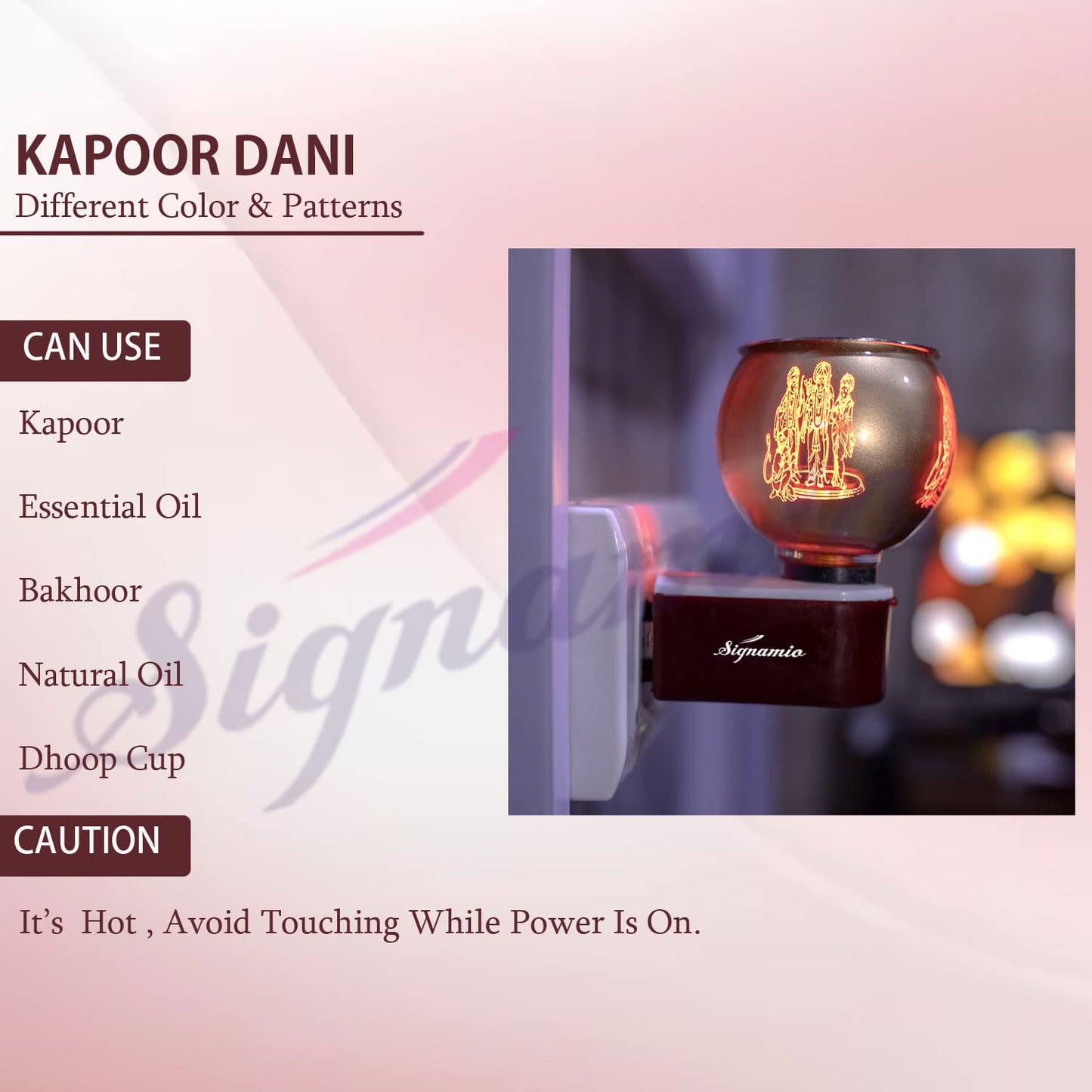 SIGNAMIO Multi Color 2 in 1 Electric Kapoor Dani Burner: Essential Home Fragrance Product & Room Freshener Diffuser with Night Lamp for Pooja Rooms, Aroma, Oil & Camphor Diffuser Capabilities-DN-Rama