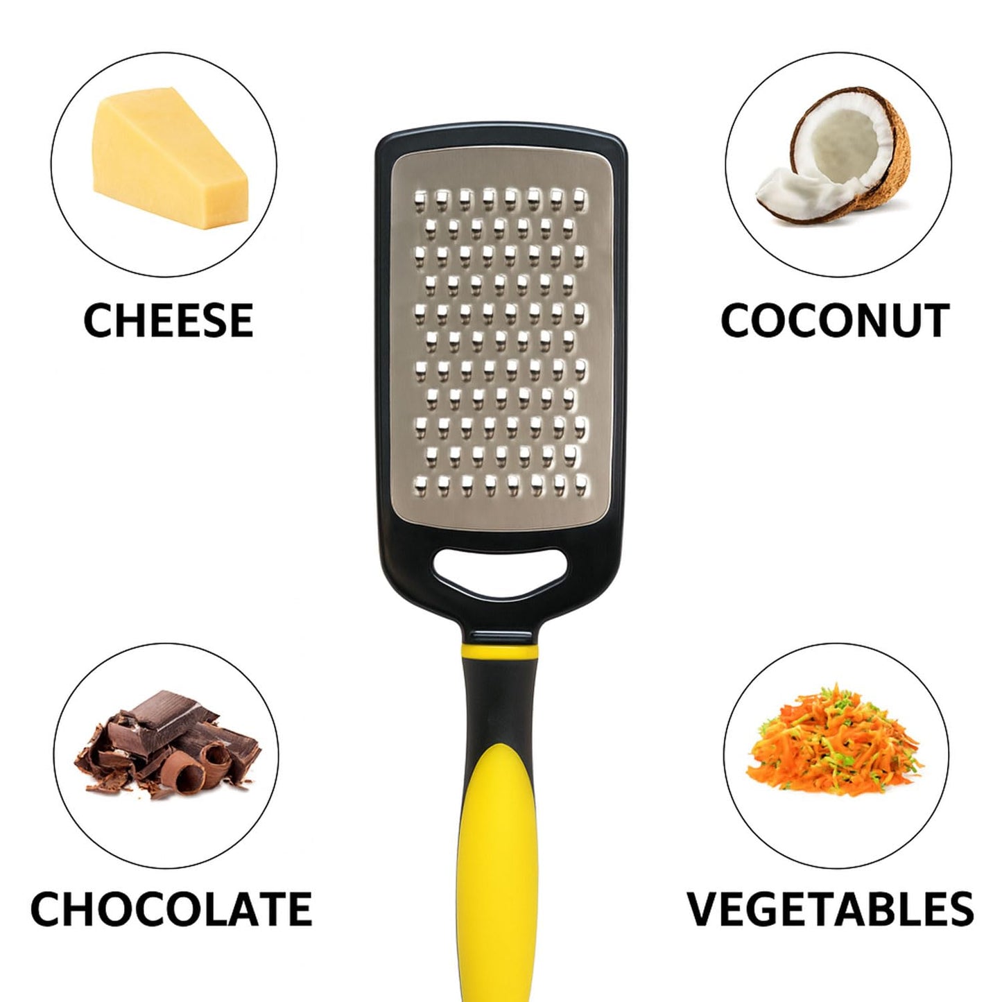 SIGNAMIO® Hand Kadukas Cheese Grater and Vegetable Shredder for Kitchen Stainless Steel Ginger Crusher, Carrot Grater, Garlic Slicer with Protective Cover (Yellow)
