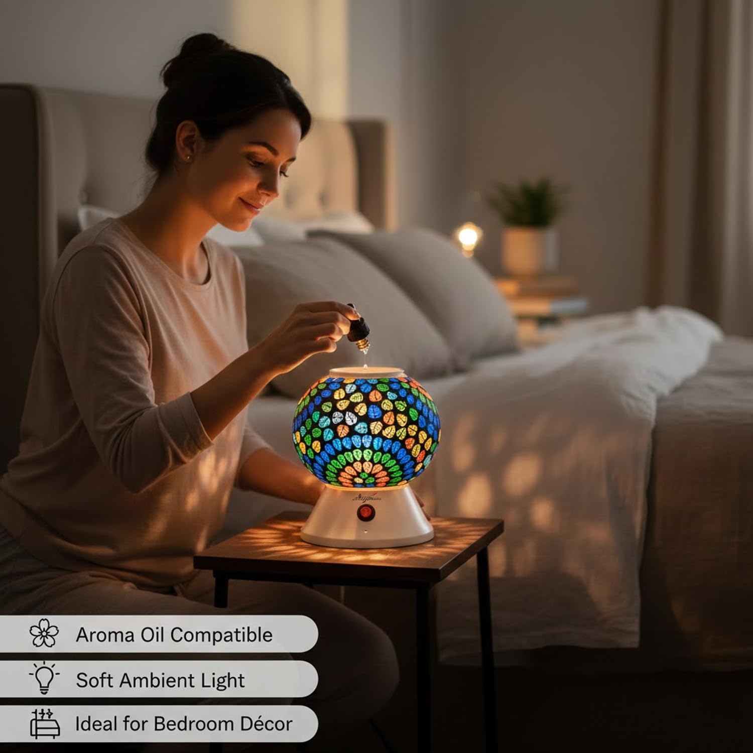 Signamio Hand Made Table Top Camphor Diffuser Burner - Kapoor Dani Electrical Aroma Oil Diffuser Night Lamp - Kapoor Machine for Home & Office DN-2 (Aroma Oils not Included)