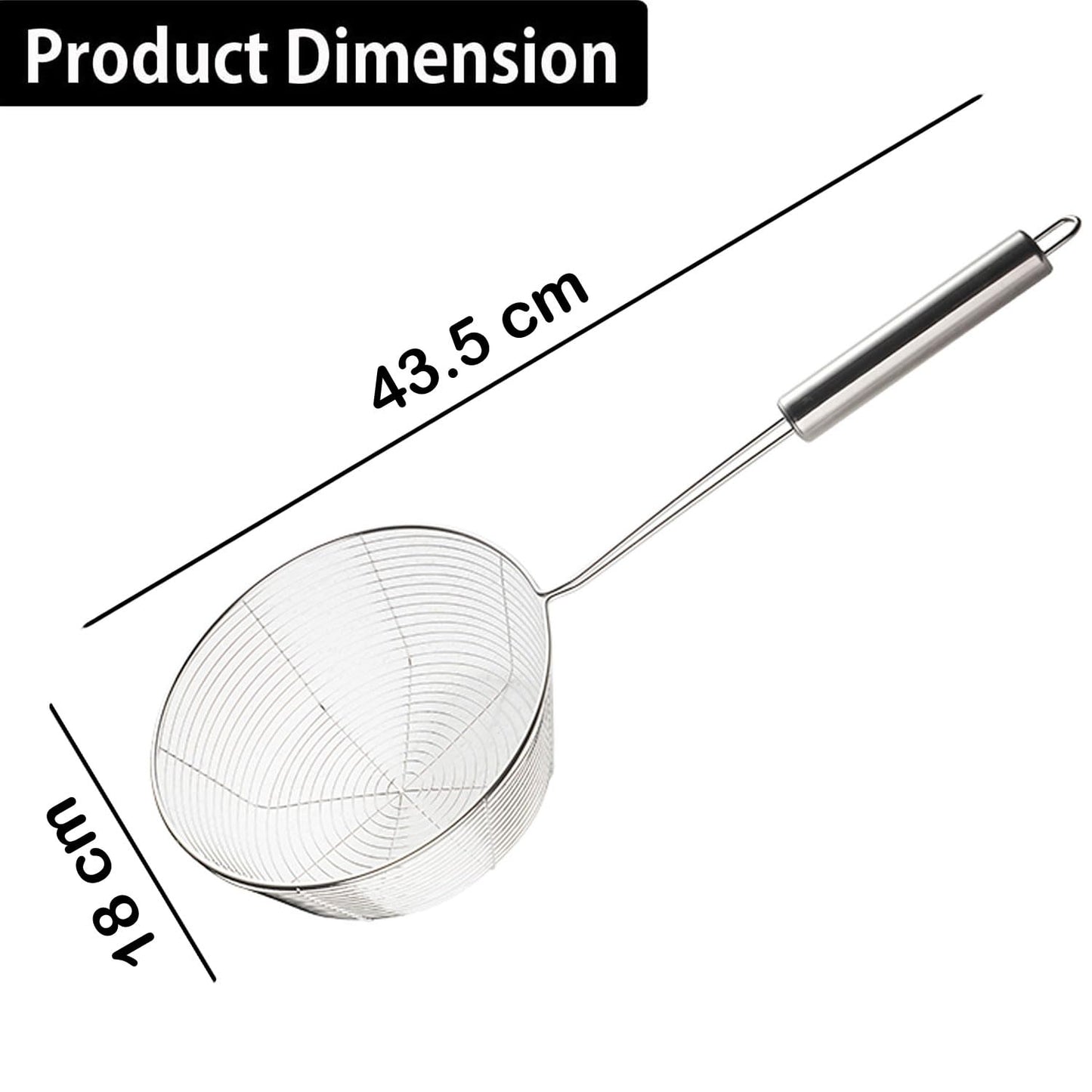 Signamio Diameter 18 cm Basket Shape Stainless Steel Deep Fry Net Spoon Oil Strainer for Kitchen - Frying Spoon for Puri & Poori Strainer Kitchen Utensil for Frying, Cooking & Straining Tool Steel
