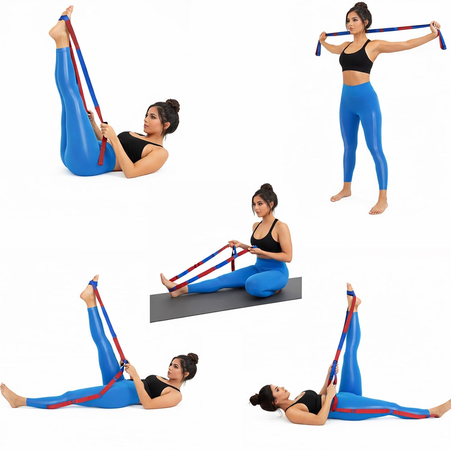 Signamio Yoga Belt for Women - Premium Stretching Belt for Exercise & Hamstring Stretch Strap - Essential Yoga Accessories for Flexibility & Strength Training-12 Loop - Blue-Red