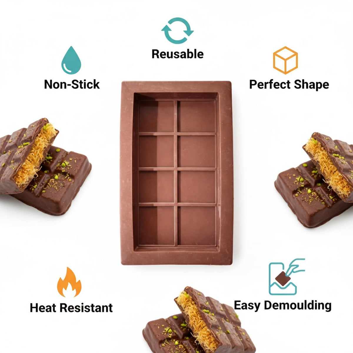 Signamio 2 Pcs Chocolate Mould Set - Heart Shape & Kunafa Shape Silicone Moulds - Premium Chocolate Silicone Mould for Baking & Crafting