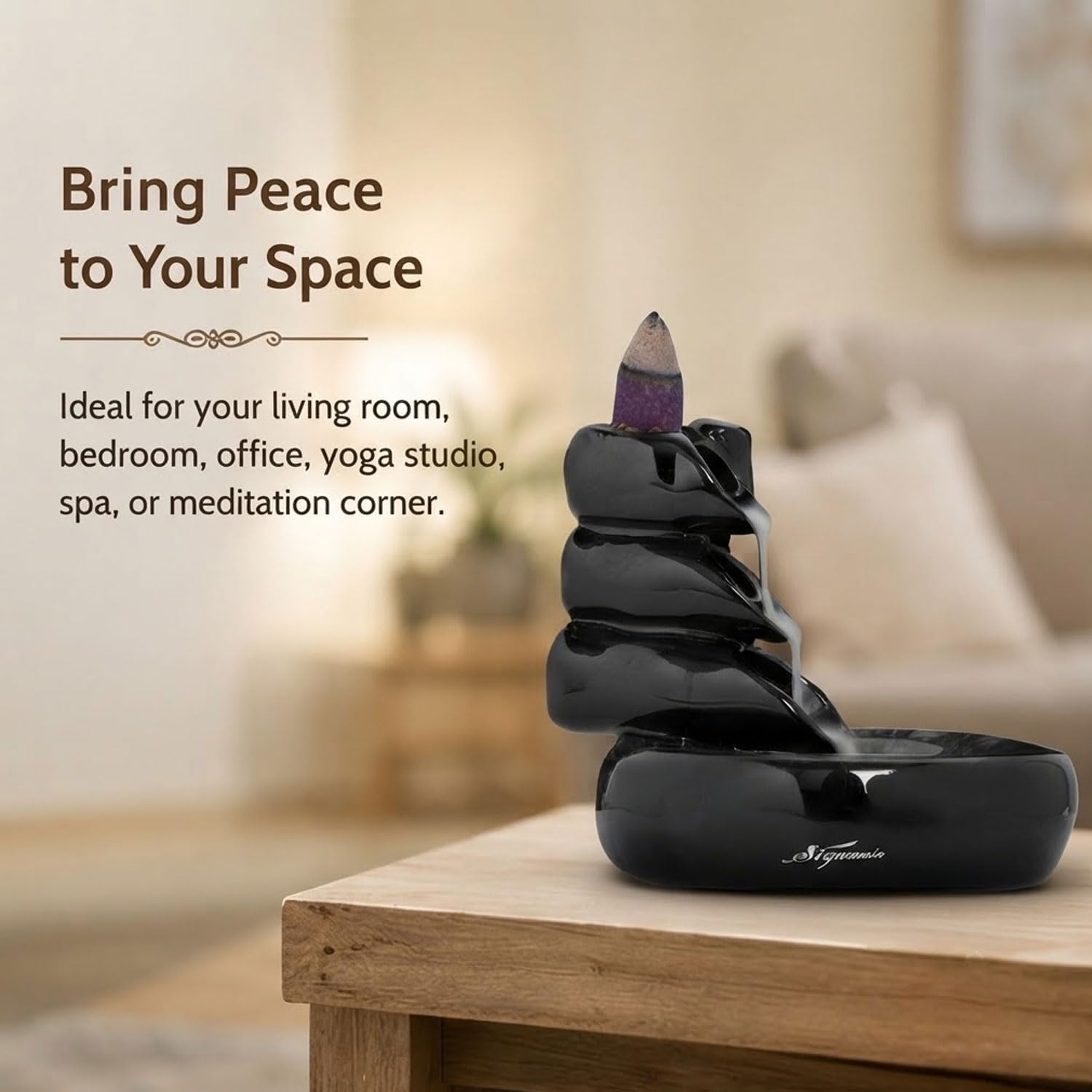 Signamio Ceramic Backflow Incense Fountain - 30 Cones Included for Pooja Meditation, Elegant Backflow Incense Holder, Aesthetic Incense Burner for Decor-DN-24