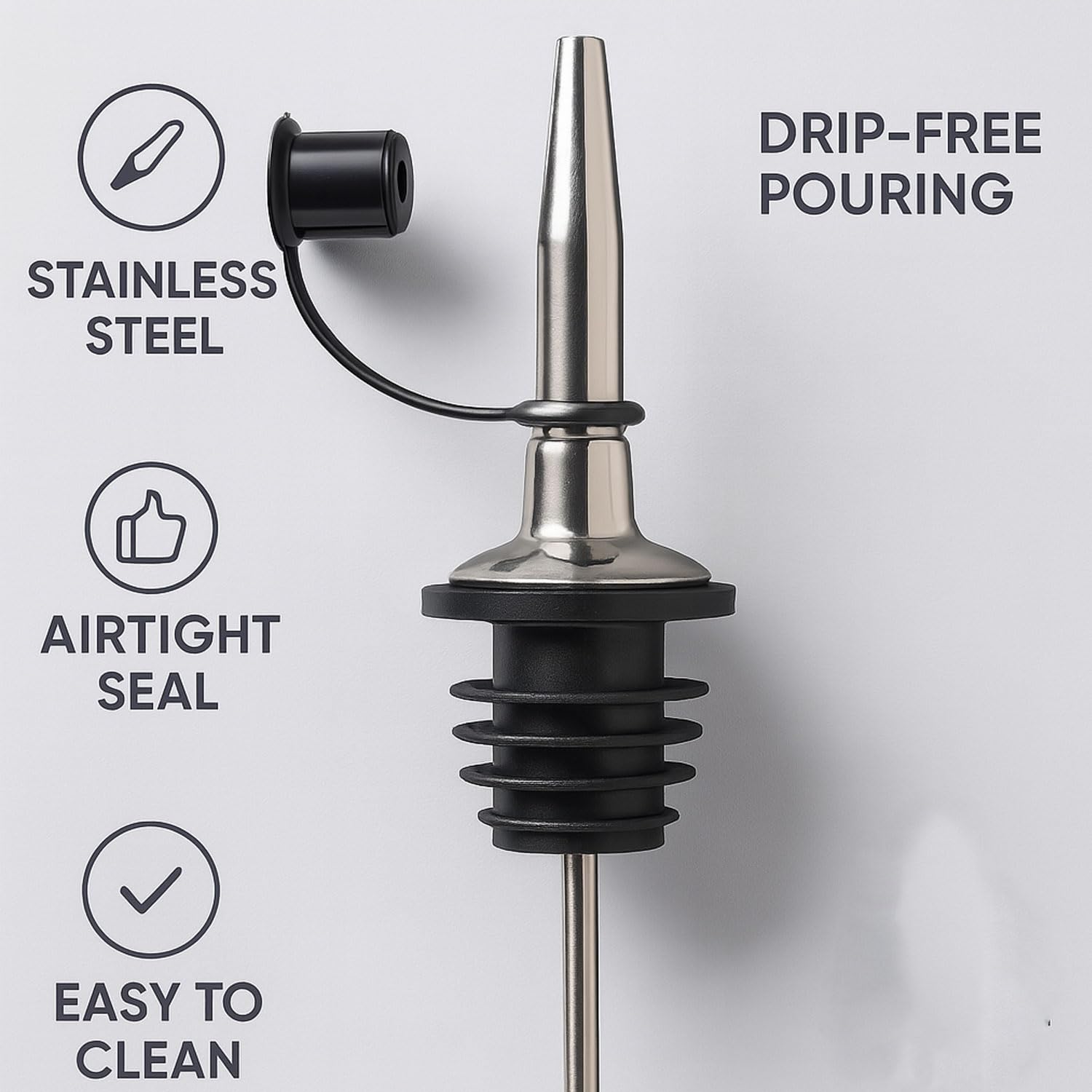 Signamio 3 Pcs Liquor Dispenser Oil Pourer and Oil Bottle Cap - Premium Oil Dispenser Nozzle Cap for Precise Pouring and Leak-Proof Seal, Ideal for Kitchen Use