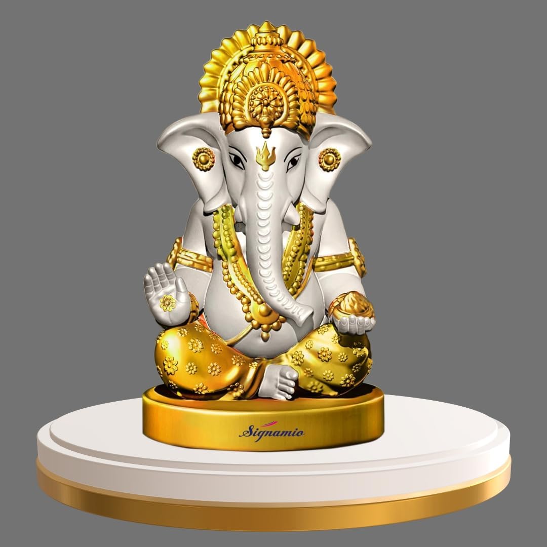 SIGNAMIO Handcrafted Skin Ganesha Idol for Car Dashboard Item: Ganesh Ji, Ganpati Bappa Murti for Home Decor - Exquisite Car God Idols for a Divine Touch in Your Vehicle and Home