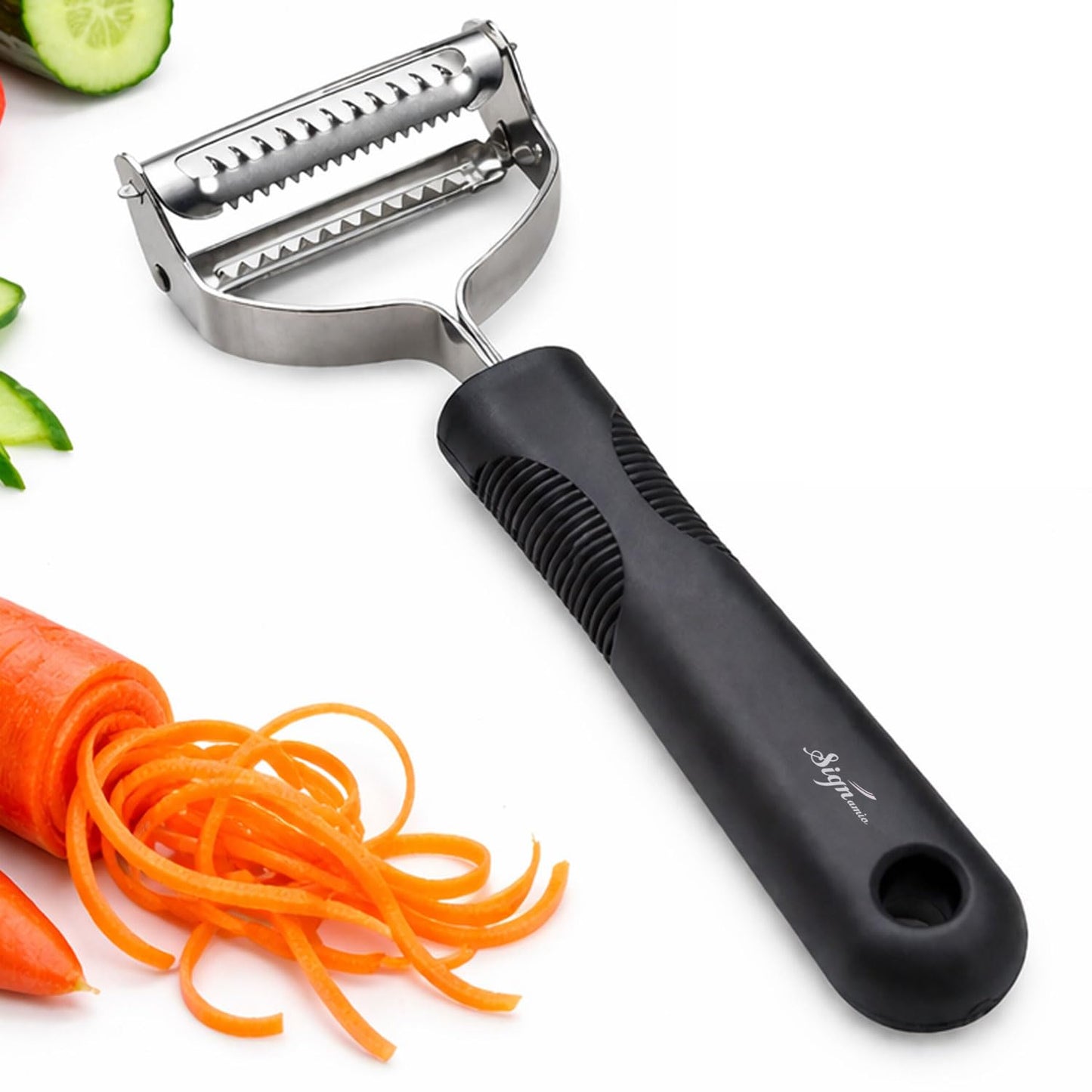 SIGNAMIO® 2 Pcs Set of Peeler and Stainless Steel Kadukas Cheese & Vegetable Grater, Slicer, Ginger Garlic Crusher, Carrot Shredder & Peeler for Kitchen
