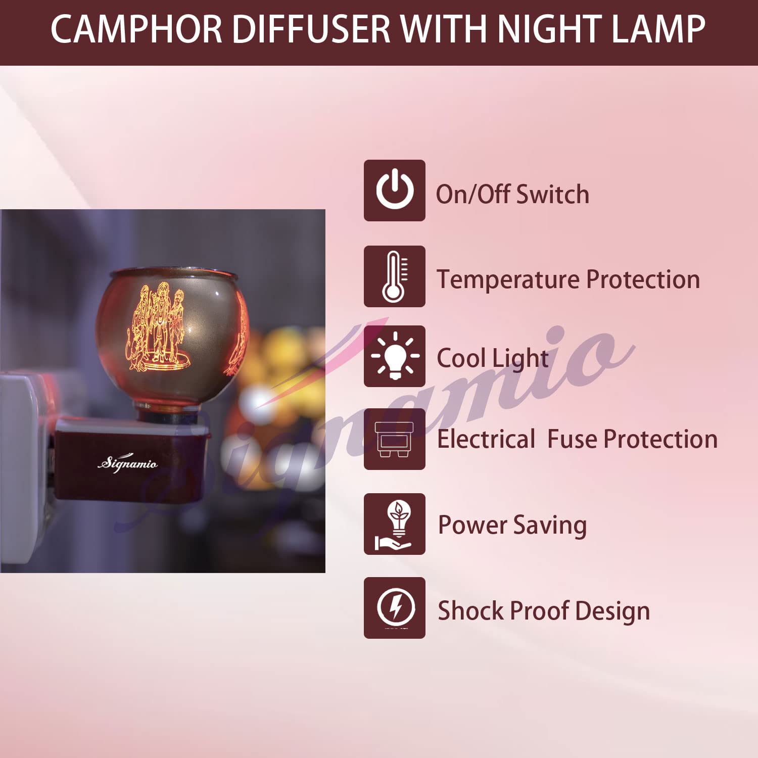 SIGNAMIO Multi Color 2 in 1 Electric Kapoor Dani Burner: Essential Home Fragrance Product & Room Freshener Diffuser with Night Lamp for Pooja Rooms, Aroma, Oil & Camphor Diffuser Capabilities-DN-Rama