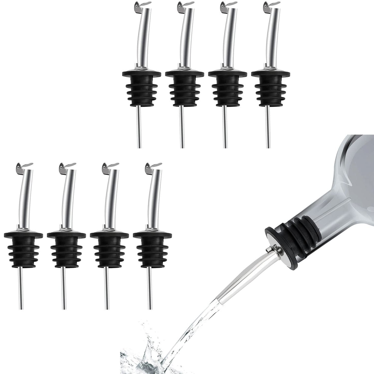 SIGNAMIO Oil Dispenser Nozzle Cap - Liquor Dispenser, Oil Pourer, Oil Bottle Cap for Kitchen Use, Fits Most Bottles, Easy Pour Spout, Leak-Proof Design, Stainless Steel, Set of 8
