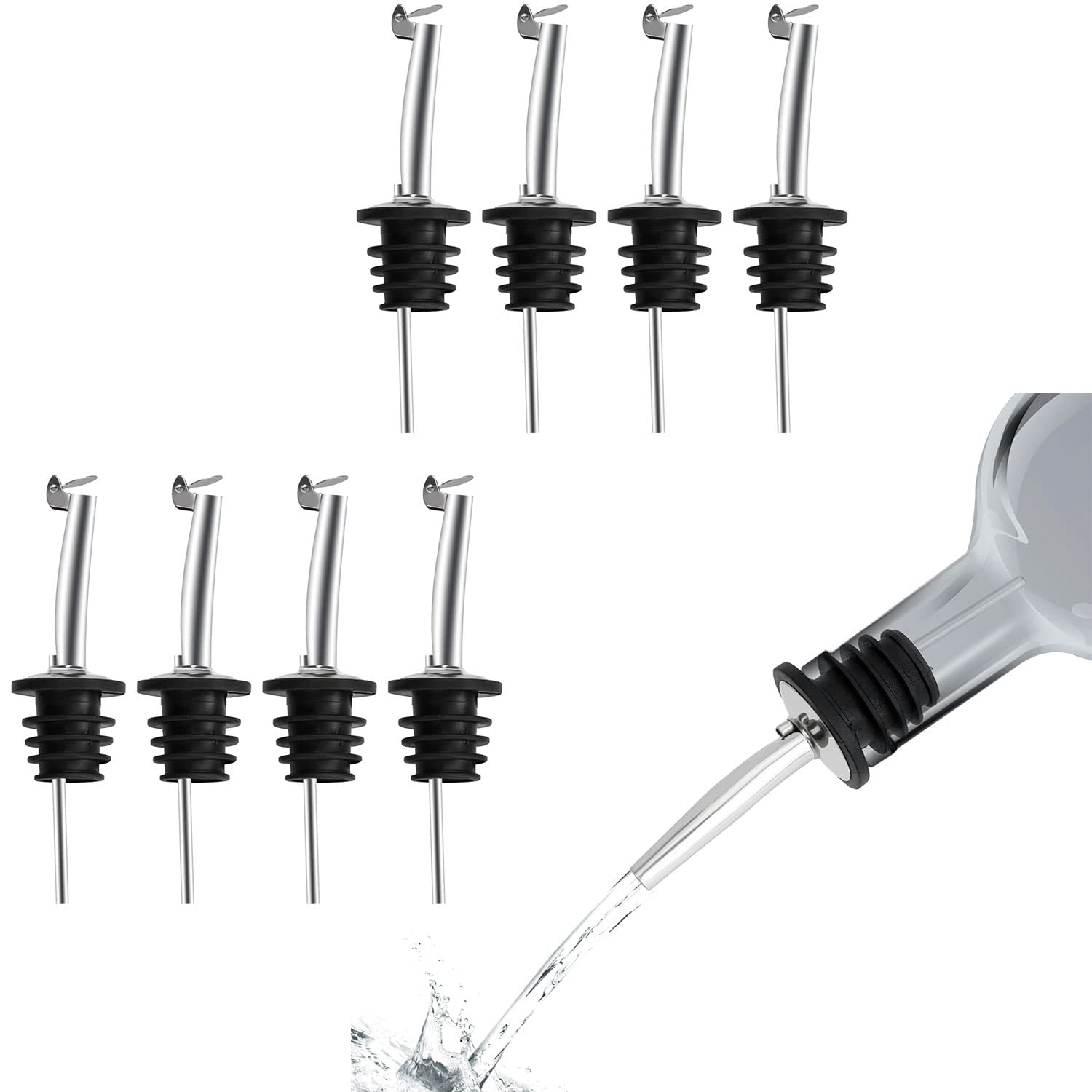 SIGNAMIO Oil Dispenser Nozzle Cap - Liquor Dispenser, Oil Pourer, Oil Bottle Cap for Kitchen Use, Fits Most Bottles, Easy Pour Spout, Leak-Proof Design, Stainless Steel, Set of 8