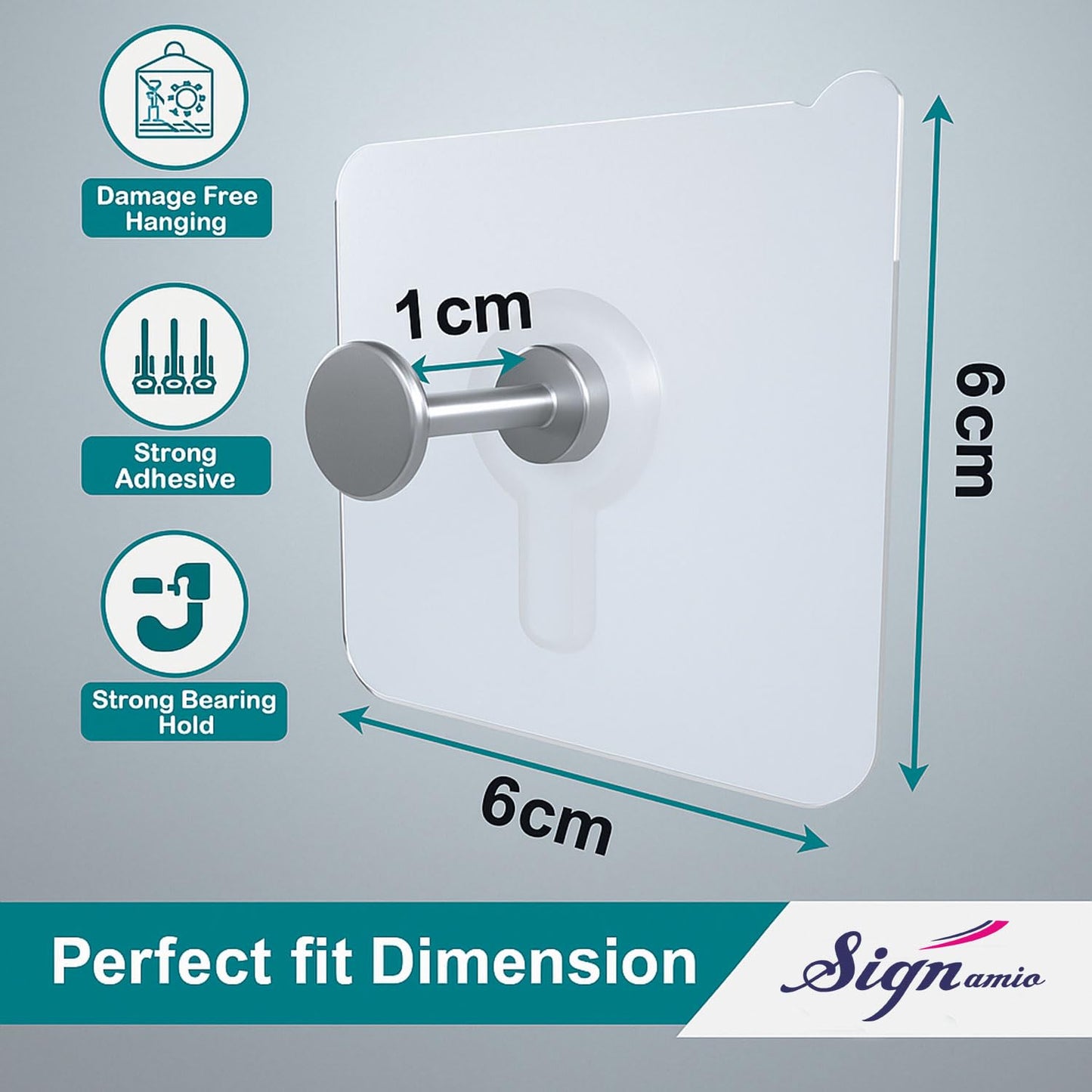 Signamio 10 Pcs Hooks for Wall Heavy Items - Self Adhesive Wall Hook for Photo Frames, Wall Clock, Keys - No-Drill Installation, Easy Nail-Free Mounting, No Damage