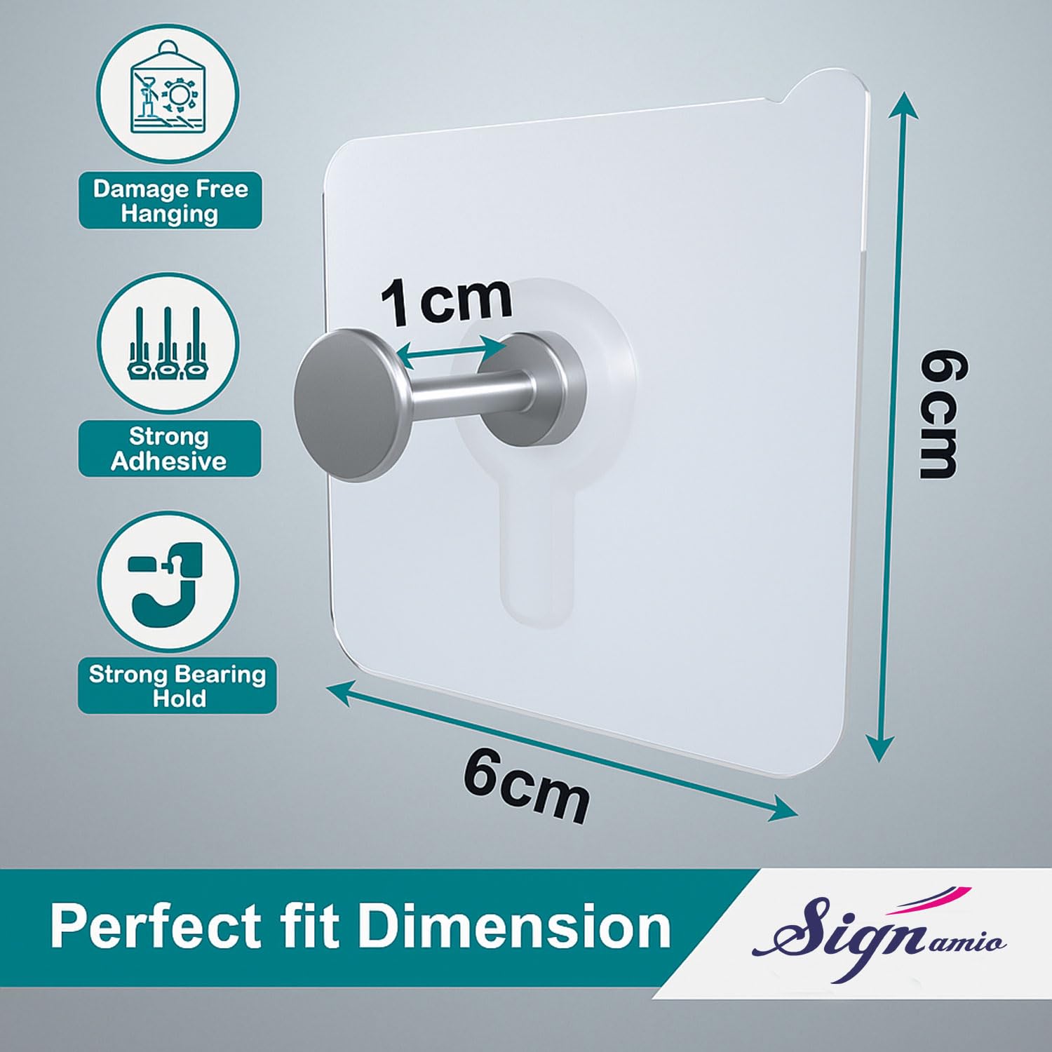Signamio 10 Pcs Hooks for Wall Heavy Items - Self Adhesive Wall Hook for Photo Frames, Wall Clock, Keys - No-Drill Installation, Easy Nail-Free Mounting, No Damage