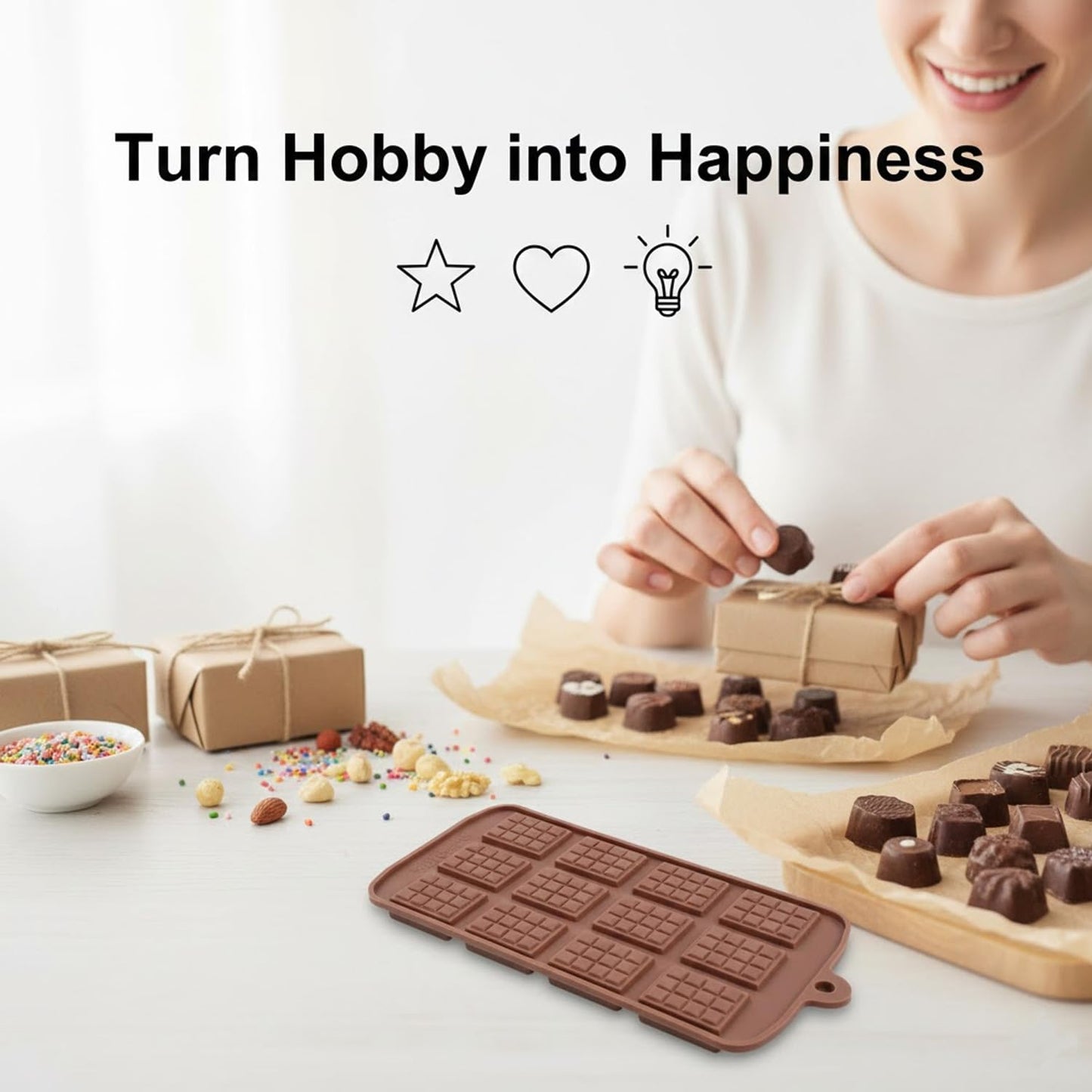 Signamio Chocolate Mould Set - Heart Shape & Square Shape, 2 Pcs - Premium Chocolate Mould Silicone - Durable Chocolate Silicone Mould for Baking & Crafting