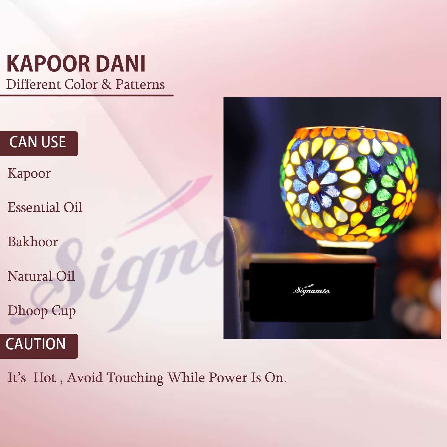 SIGNAMIO Multi Color 2 in 1 Kapoor Dani Electric Camphor Diffuser Burner & Aroma Diffuser Home Fragrance with Night Lamp, Perfect for Pooja Rooms & Daily Room Freshener Needs - DN-9