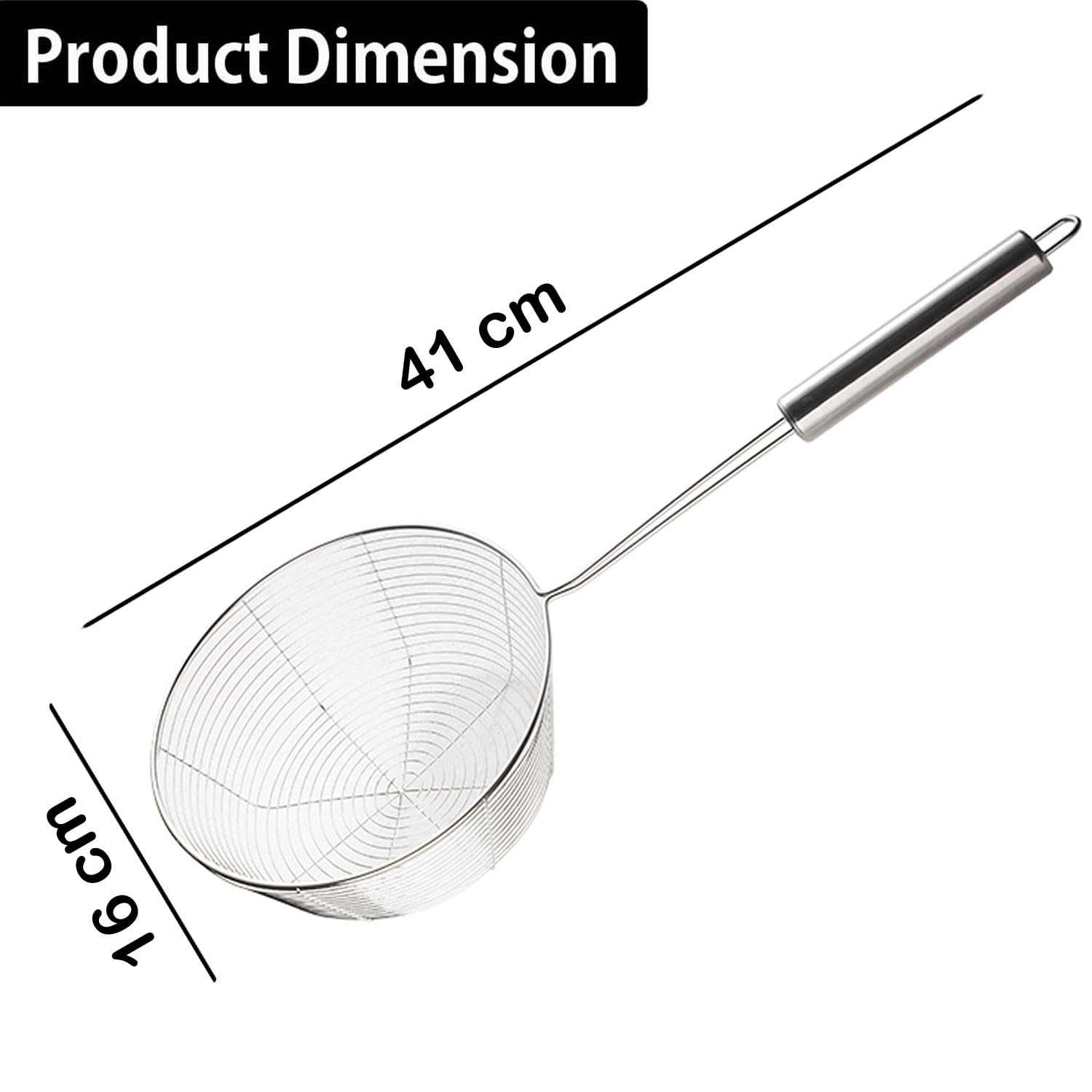 Signamio Diameter 16 cm Basket Shape Stainless Steel Deep Fry Net Spoon Oil Strainer for Kitchen - Frying Spoon for Puri & Poori Strainer Kitchen Utensil for Frying, Cooking & Straining Tool Steel