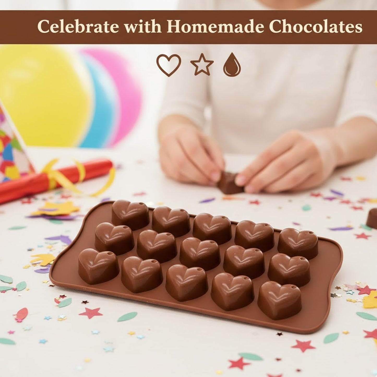 Signamio Chocolate Mould Set - Heart Shape & Square Shape, 2 Pcs - Premium Chocolate Mould Silicone - Durable Chocolate Silicone Mould for Baking & Crafting