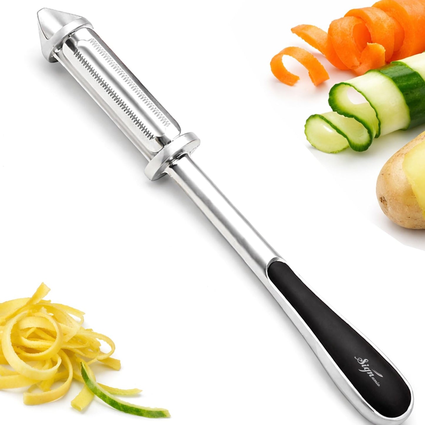 SIGNAMIO® 2 Pcs Set of Peeler and Stainless Steel Kadukas Cheese & Vegetable Grater, Slicer, Ginger Garlic Crusher, Carrot Shredder & Peeler for Kitchen