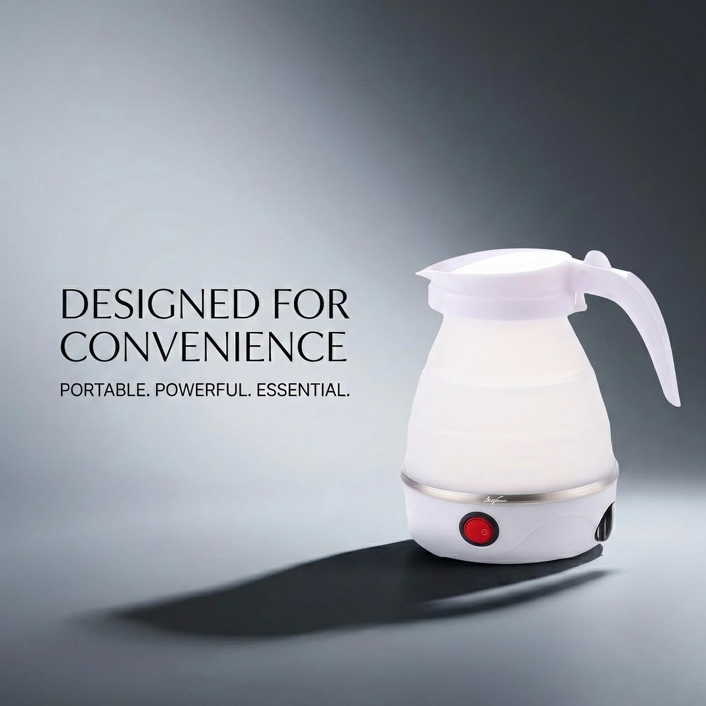 Signamio Electric Kettle - Portable for Travel, Foldable Silicone Travel Kettle, Compact and Lightweight, Ideal for Camping,Office, and Hotel Use, Quick Boil - 220V-600ML - White