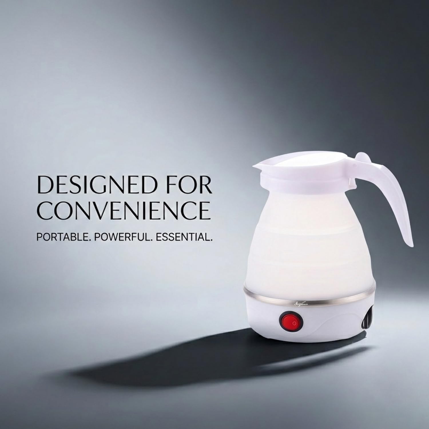 Signamio Electric Kettle - Portable for Travel, Foldable Silicone Travel Kettle, Compact and Lightweight, Ideal for Camping,Office, and Hotel Use, Quick Boil - 220V-600ML - White