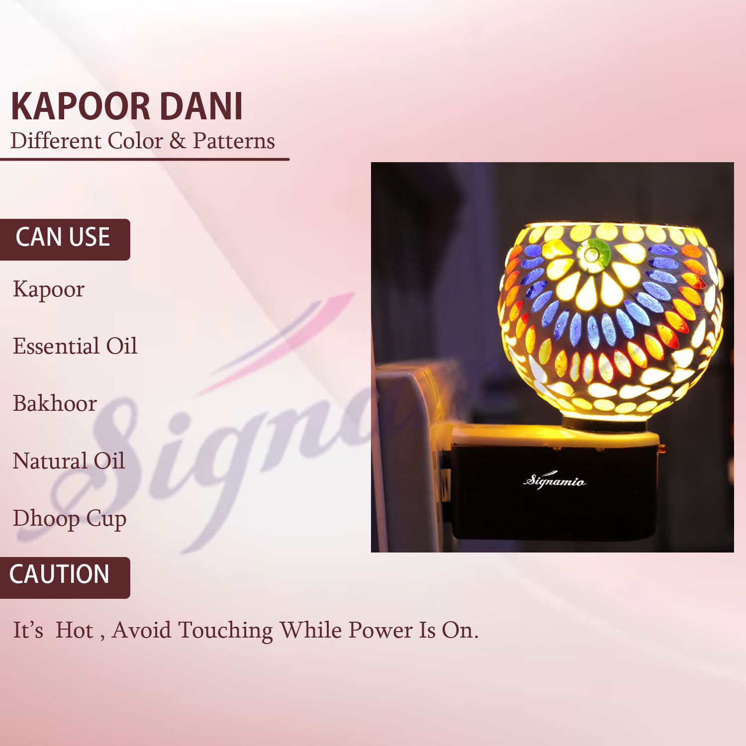 SIGNAMIO Multi Color 2 in 1 Kapoor Dani Electric Camphor Diffuser Burner & Aroma Diffuser Home Fragrance with Night Lamp, Perfect for Pooja Rooms & Daily Room Freshener Needs - DN-11