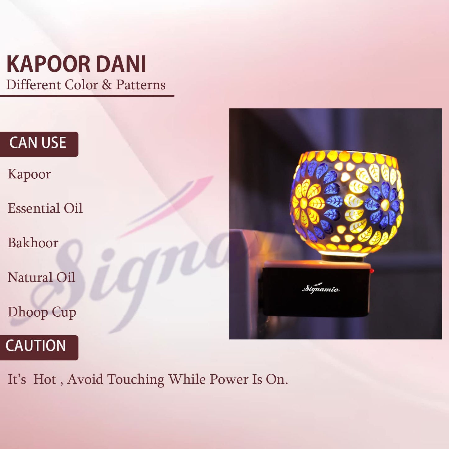 SIGNAMIO Multi Color 2 in 1 Kapoor Dani Electric Camphor Diffuser Burner & Aroma Diffuser Home Fragrance with Night Lamp, Perfect for Pooja Rooms & Daily Room Freshener Needs - DN-6