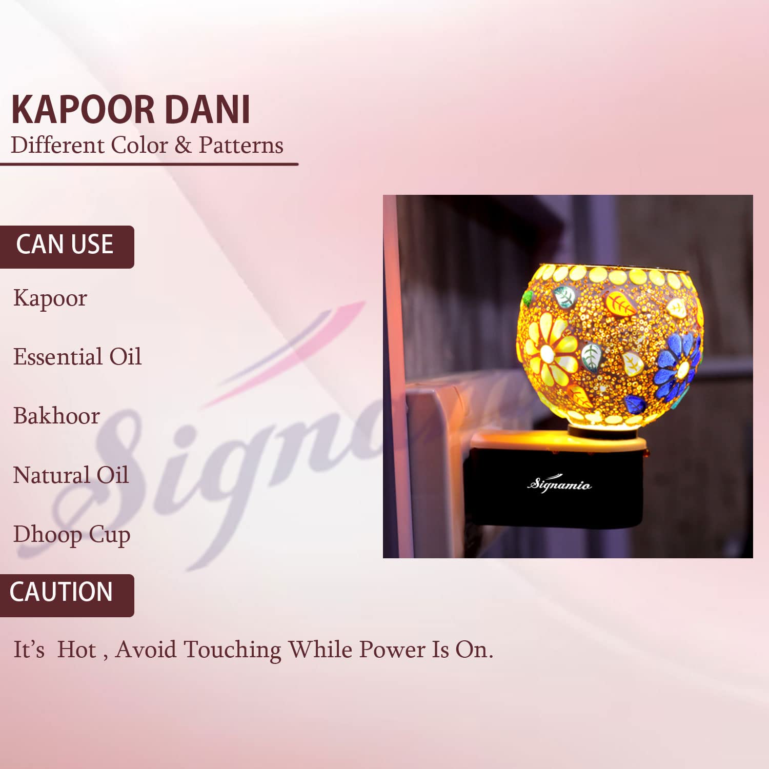 SIGNAMIO Multi Color 2 in 1 Kapoor Dani Electric Camphor Diffuser Burner & Aroma Diffuser Home Fragrance with Night Lamp, Perfect for Pooja Rooms & Daily Room Freshener Needs - DN-1