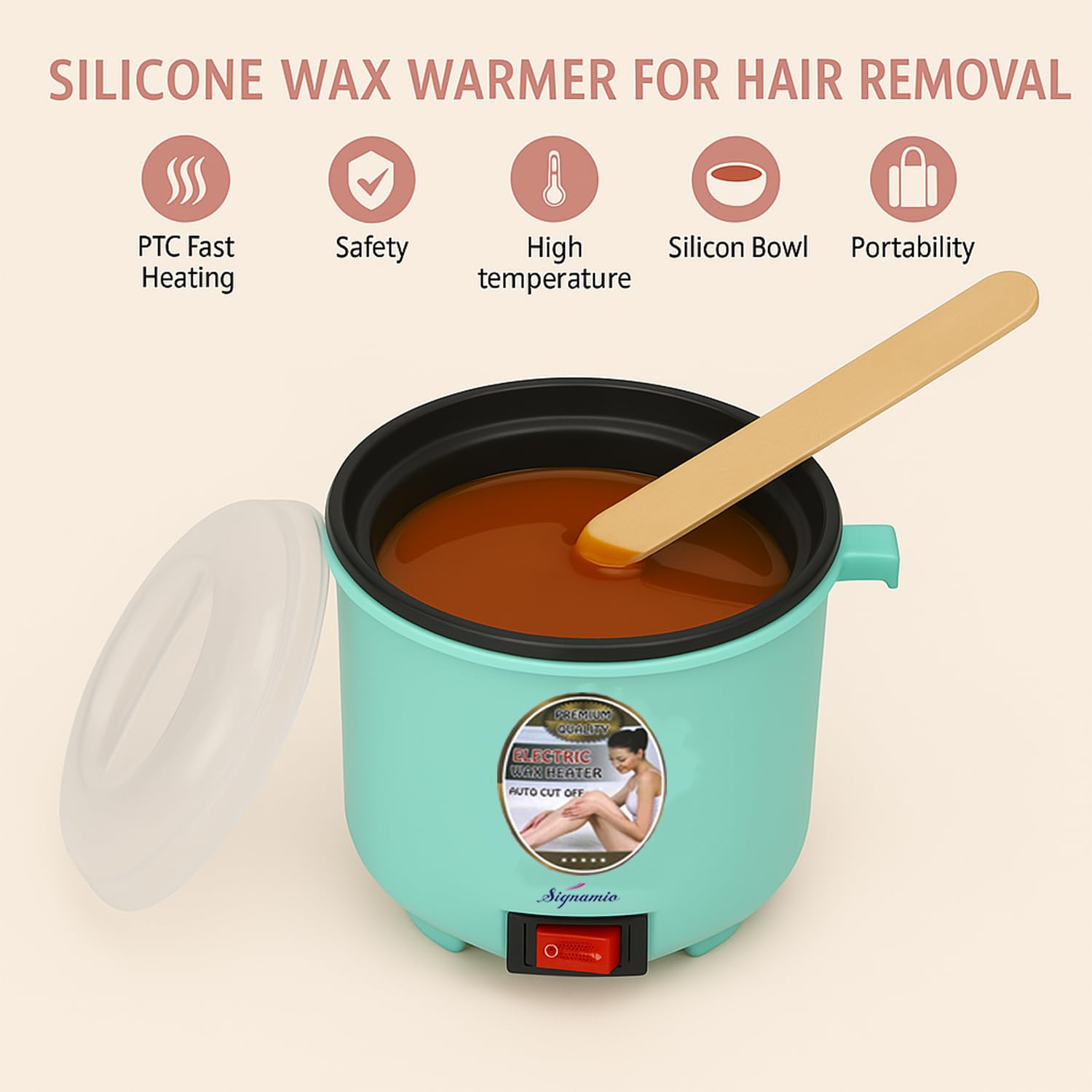 Signamio Non Stick Wax Heater for Waxing for Women - Professional Wax Heater & Wax Machine for Waxing - Fast Melting Electric Hair Removal Kit for Smooth Skin at Home or Salon - Green