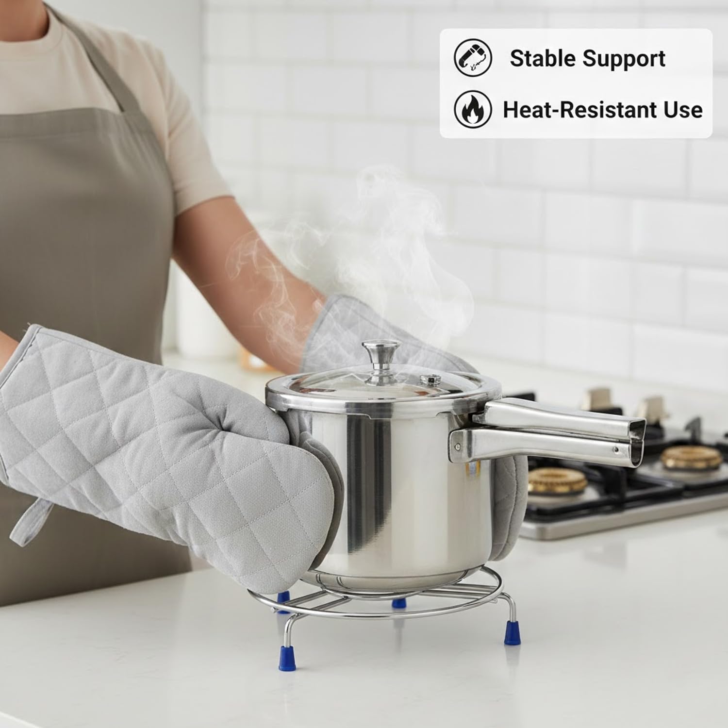 SIGNAMIO® Pack of 3 Stainless Steel Trivets Hot Pot Stand for Kitchen & Dining Table, Heat-Resistant Utensil Holder, Perfect Cooker Stand & Hot Vessel Holder