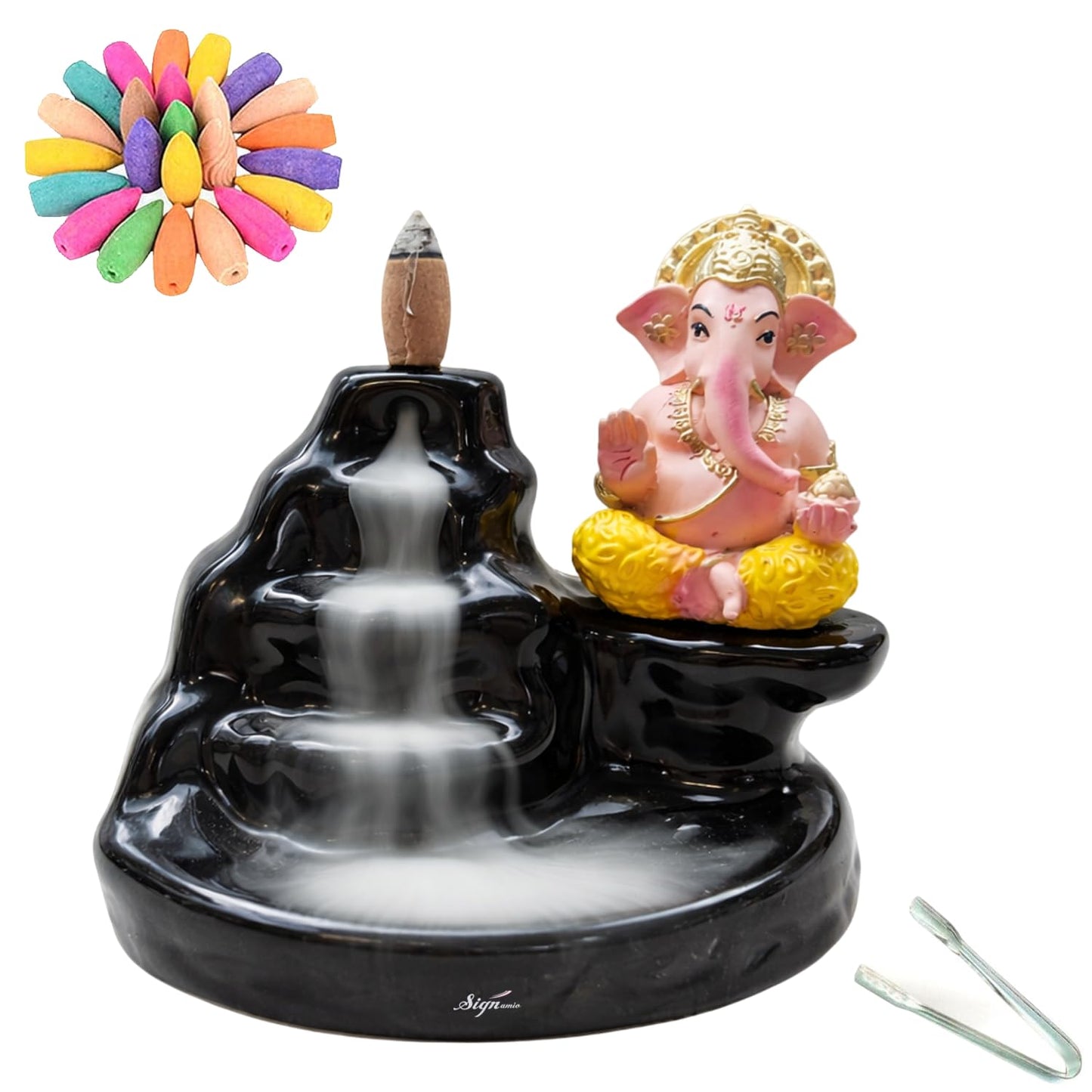 Signamio Aromatic Essence of Ceramic Shivling Shiva Backflow dhoop Smoke Fountain Incense Burner Holder with 30 Cones - Incense Holder for Meditation and Home Decor,Blue