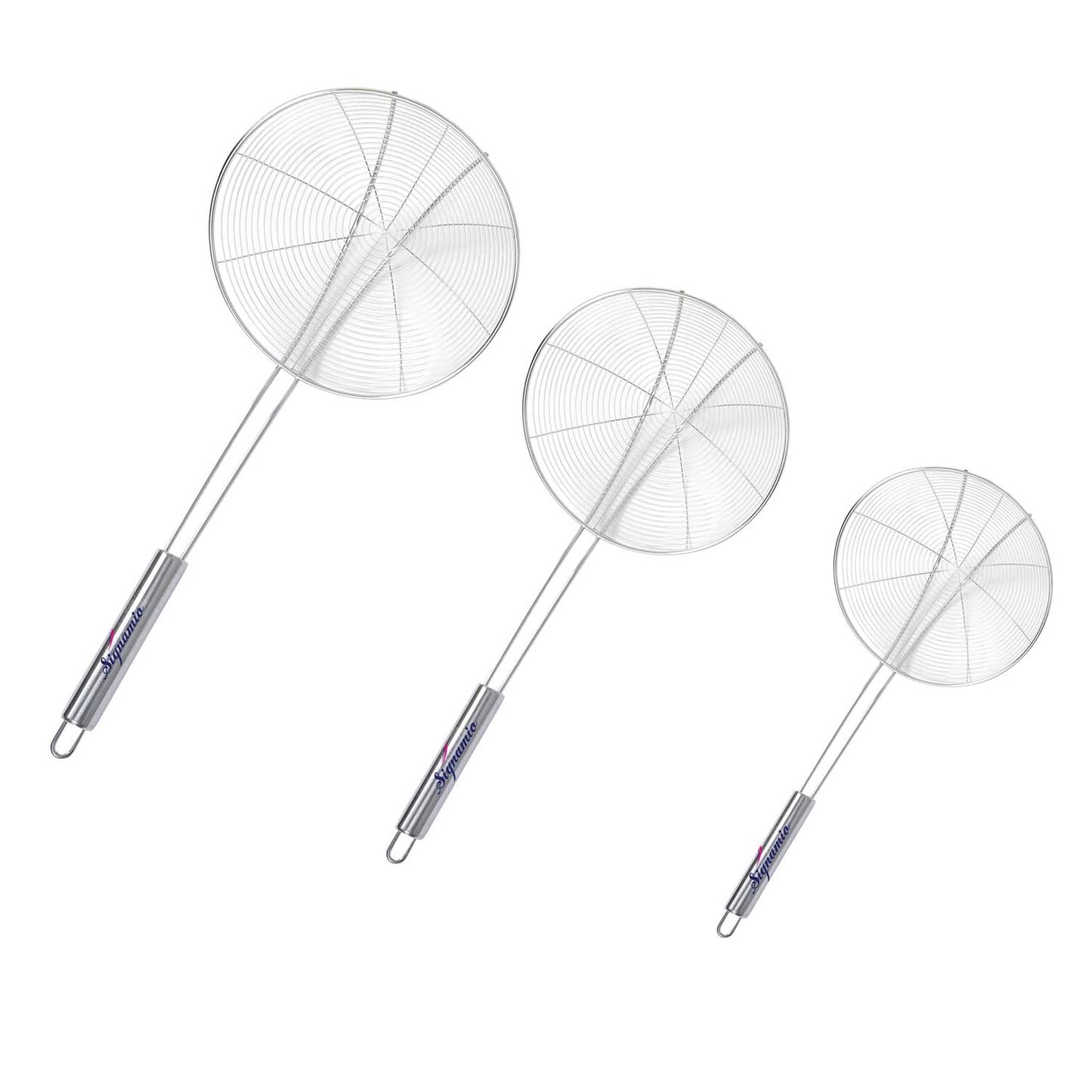 Signamio Diameter 20 cm Basket Shape Stainless Steel Deep Fry Net Spoon Oil Strainer for Kitchen - Frying Spoon for Puri & Poori Strainer Kitchen Utensil for Frying, Cooking & Straining Tool Steel