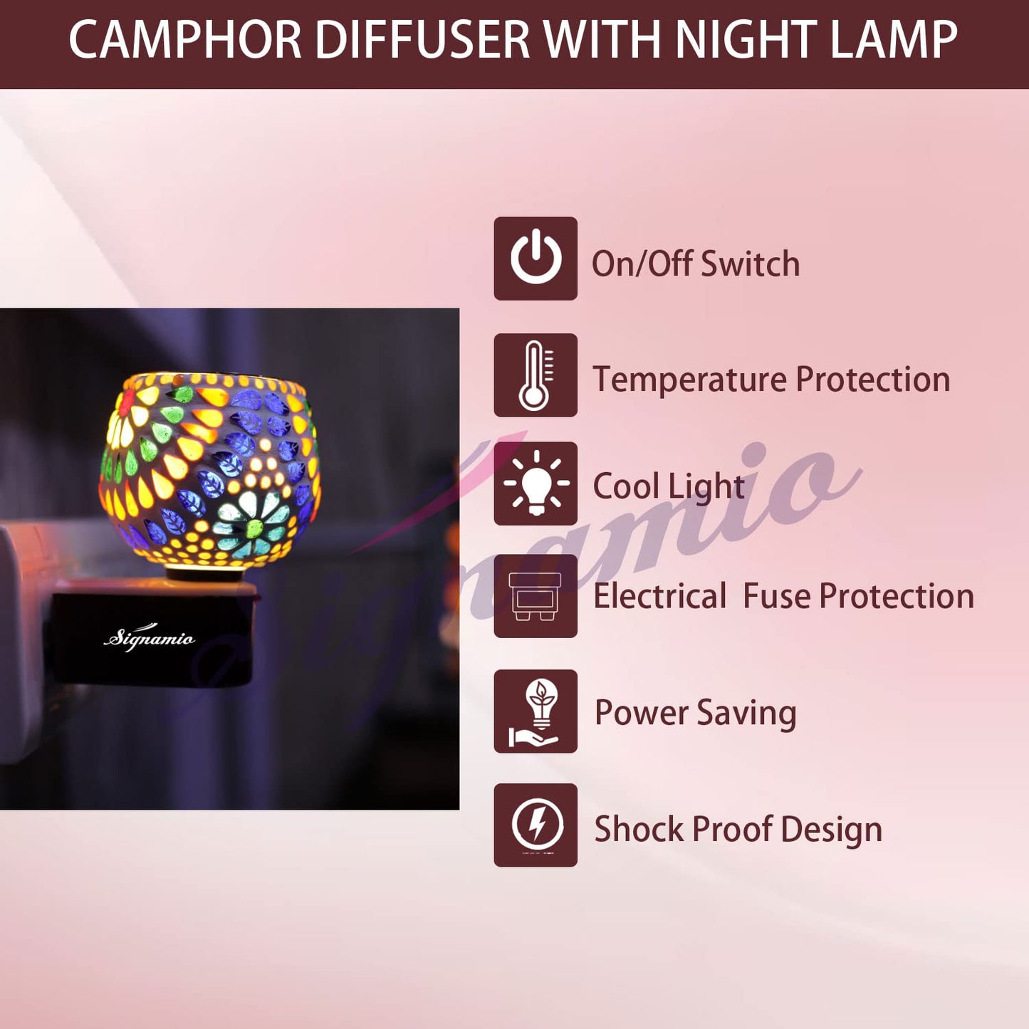 SIGNAMIO Multi Color 2 in 1 Kapoor Dani Electric Camphor Diffuser Burner & Aroma Diffuser Home Fragrance with Night Lamp, Perfect for Pooja Rooms & Daily Room Freshener Needs - DN-3