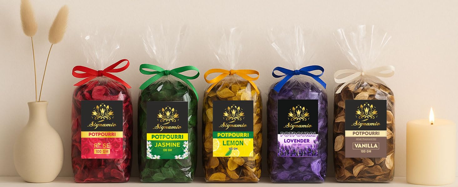 SIGNAMIO Potpourri Flowers - Dry Flowers for Decoration, Scented Dry Flower Mix for Home Decor, Natural Fragrance, Floral Arrangement, Aromatic Bowl Filler, Gift Basket Filler - Multi Flavour