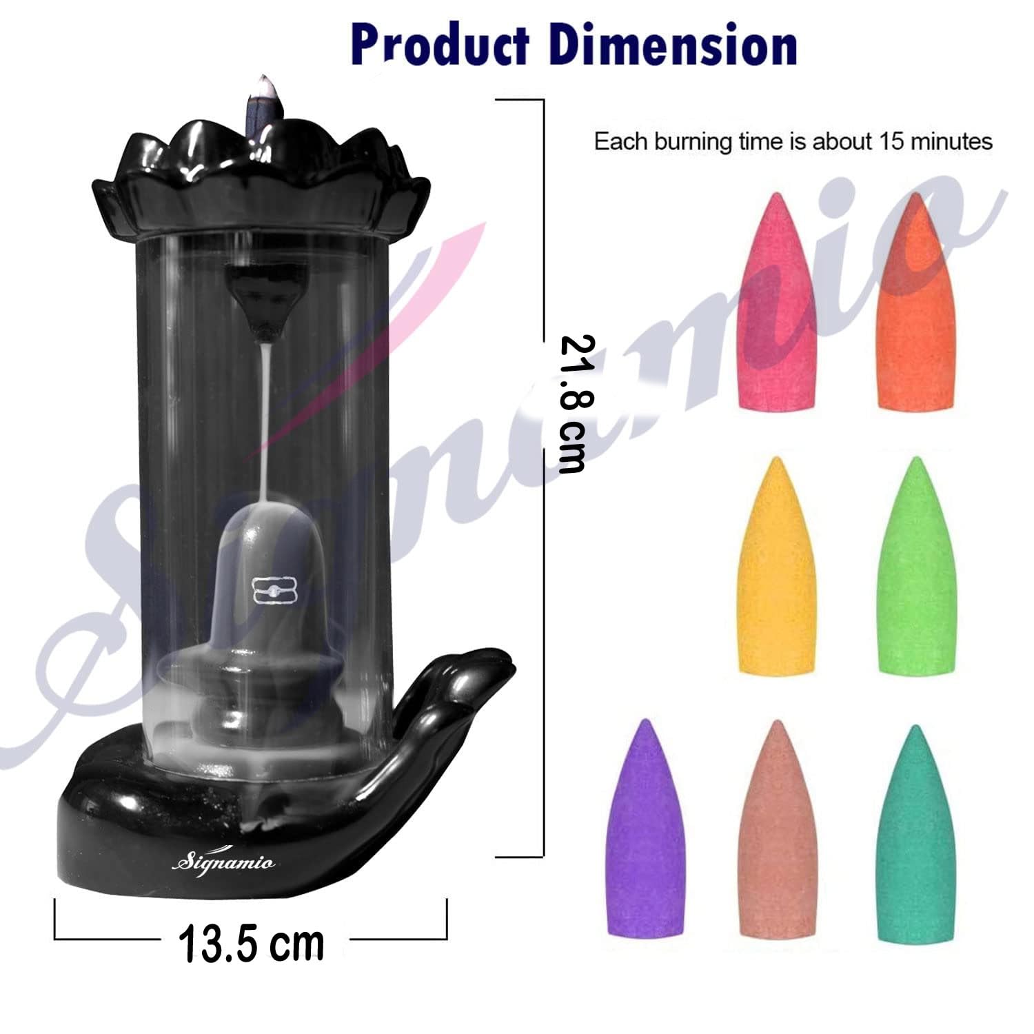 Signamio Shiva Backflow Smoke Fountain - Ceramic Shivling Fountain with 30 Cones, Lord Shiva Idols for Home Decor, Spiritual Mahadev Murti for Meditation and Relaxation, Black