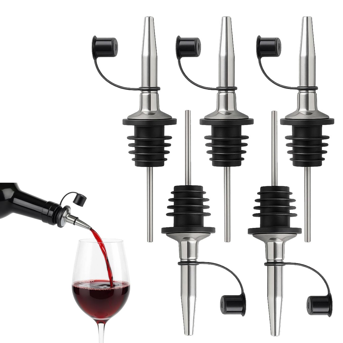 SIGNAMIO Oil Dispenser Nozzle Cap - Liquor Dispenser, Oil Pourer, Oil Bottle Cap for Kitchen Use, Fits Most Bottles, Easy Pour Spout, Leak-Proof Design, Stainless Steel, Set of 8