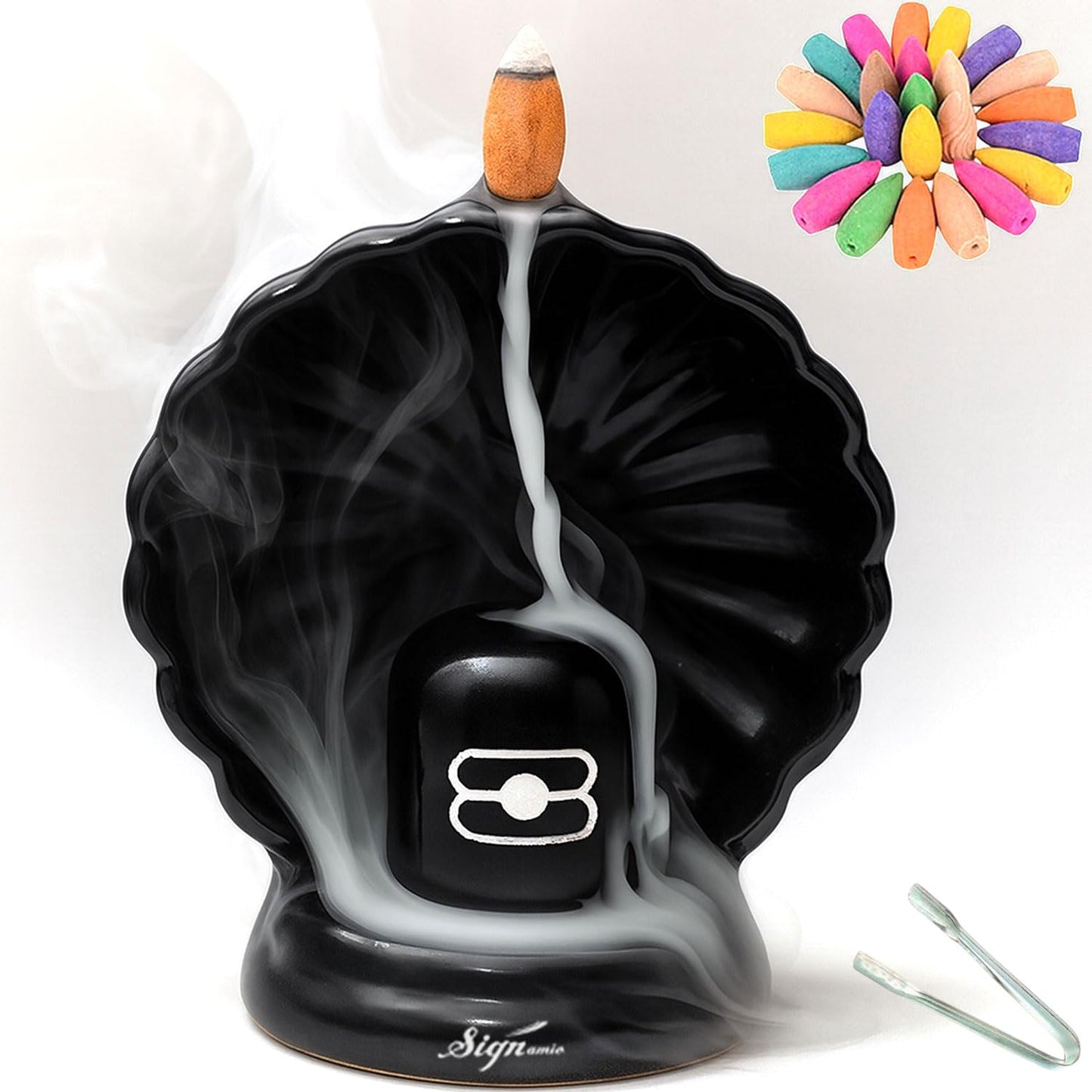 Signamio Adiyogi Shiva Backflow Smoke Fountain - Ceramic Shivling Fountain with 30 Cones, Lord Shiva Idols for Home Decor, Spiritual Mahadev Murti for Meditation and Relaxation.