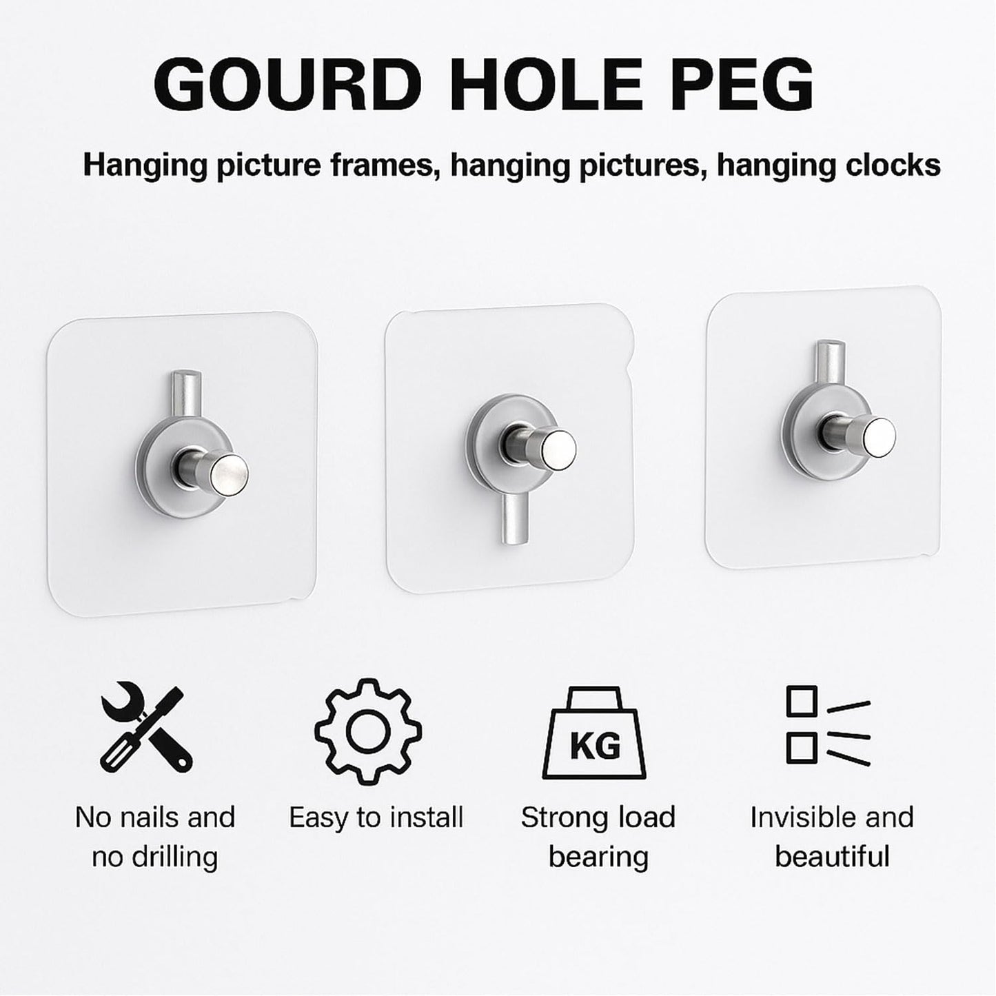Signamio 10 Pcs Hooks for Wall Heavy Items - Self Adhesive Wall Hook for Photo Frames, Wall Clock, Keys - No-Drill Installation, Easy Nail-Free Mounting, No Damage