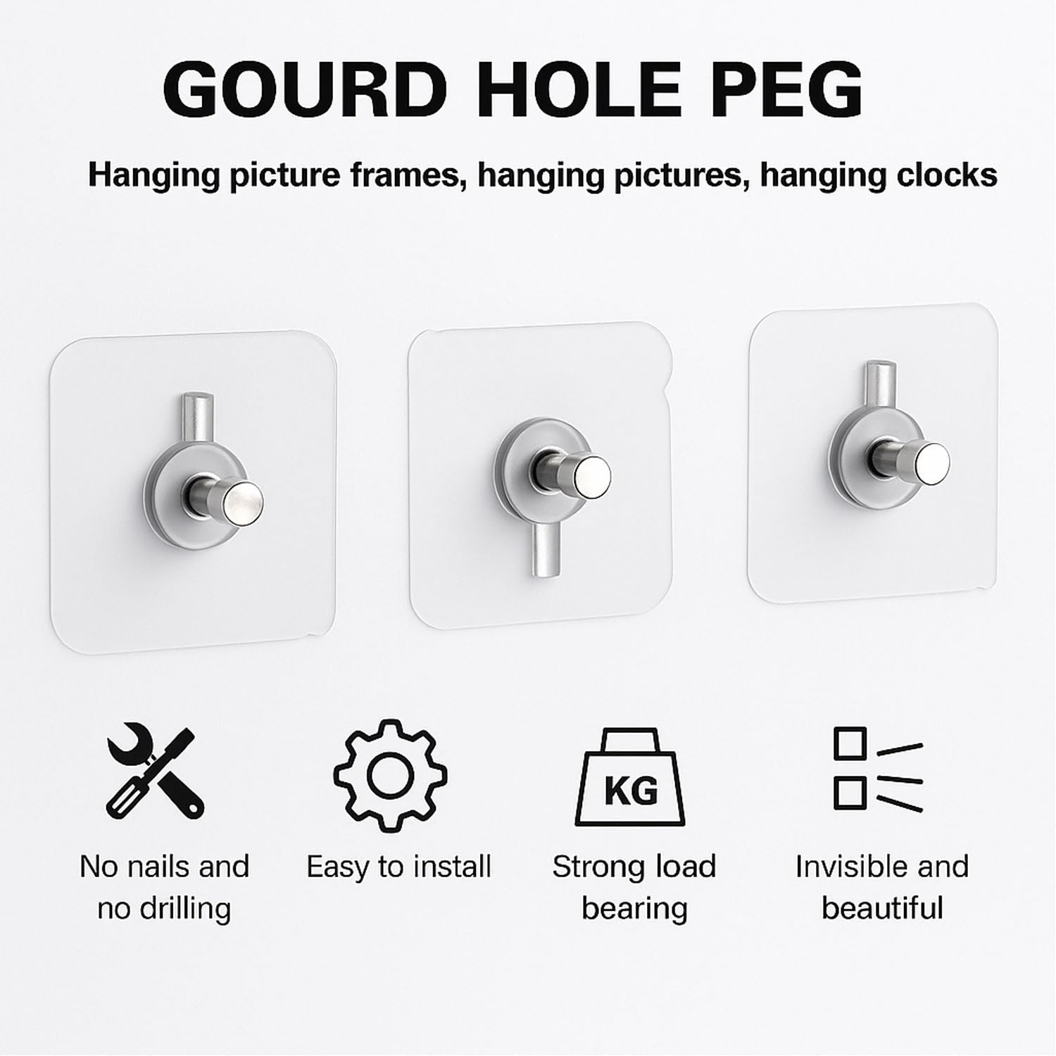Signamio 10 Pcs Hooks for Wall Heavy Items - Self Adhesive Wall Hook for Photo Frames, Wall Clock, Keys - No-Drill Installation, Easy Nail-Free Mounting, No Damage
