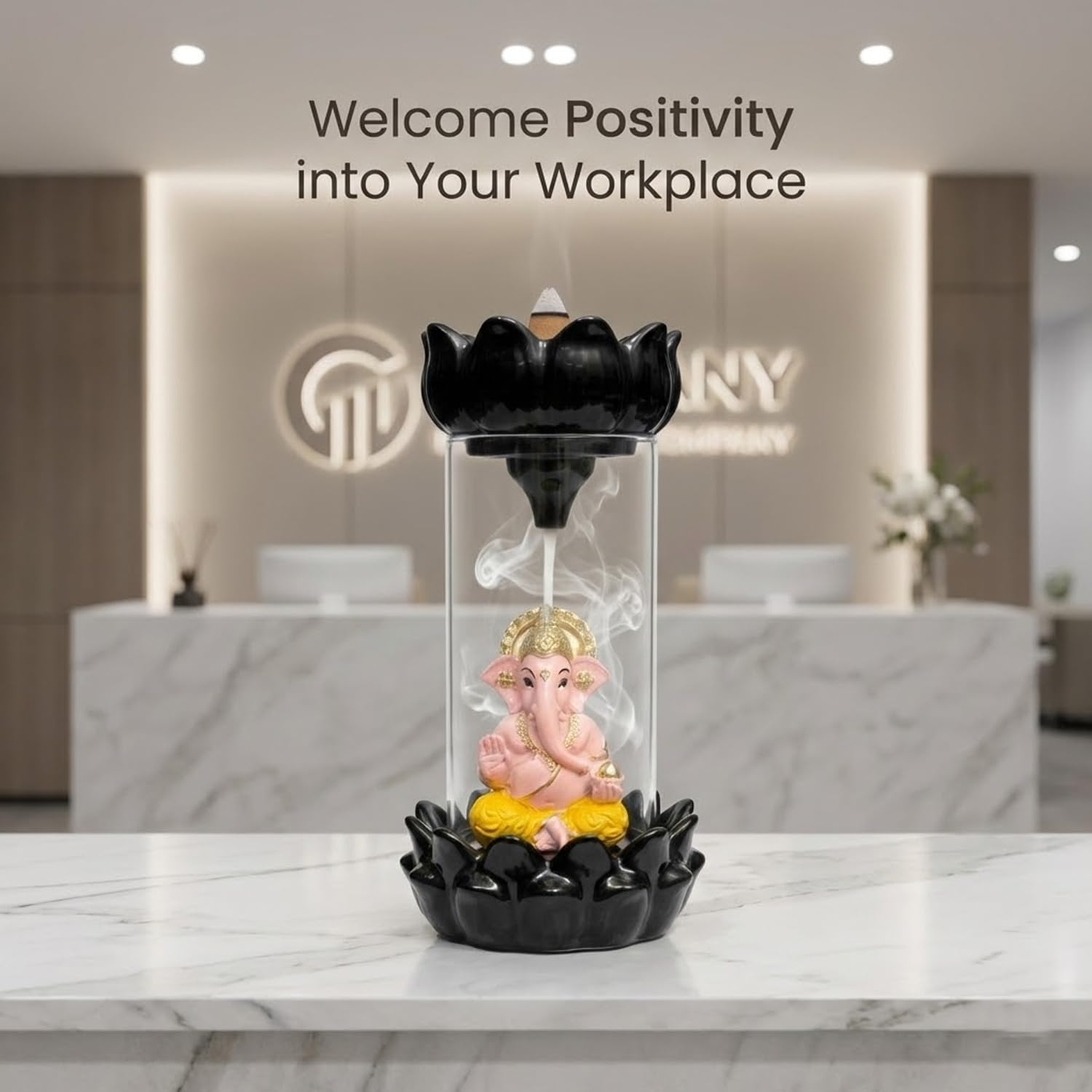 SIGNAMIO Ganesha Backflow Dhoop Smoke Fountain Aromatic Essence Of Ceramic Incense Burner Holder With 30 Cones For Meditation And Home Decor, Yellow