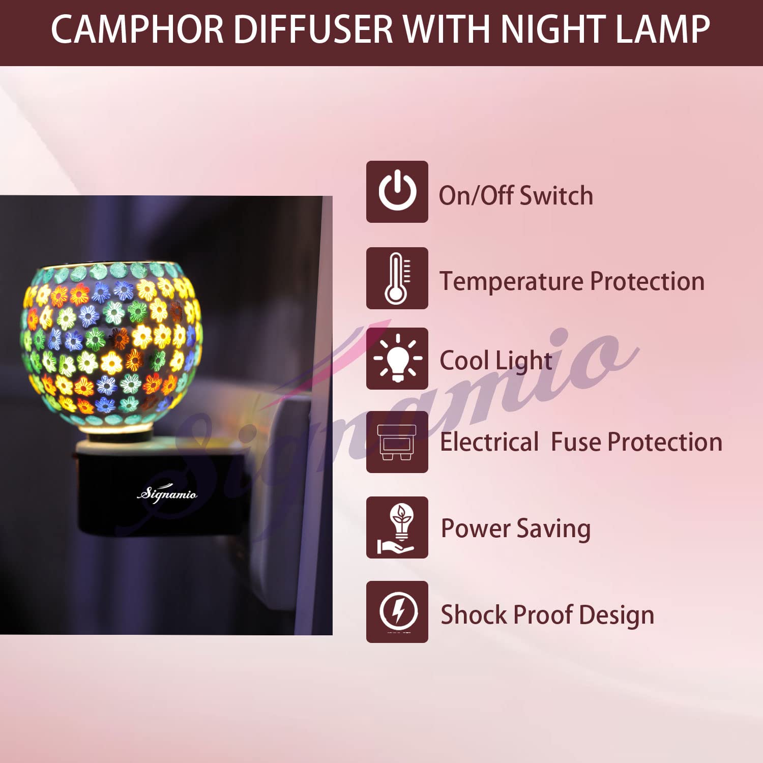 SIGNAMIO Multi Color 2 in 1 Electric Kapoor Dani Burner: Essential Home Fragrance Product & Room Freshener Diffuser with Night Lamp for Pooja Rooms, Aroma, Oil & Camphor Diffuser Capabilities-DN-19