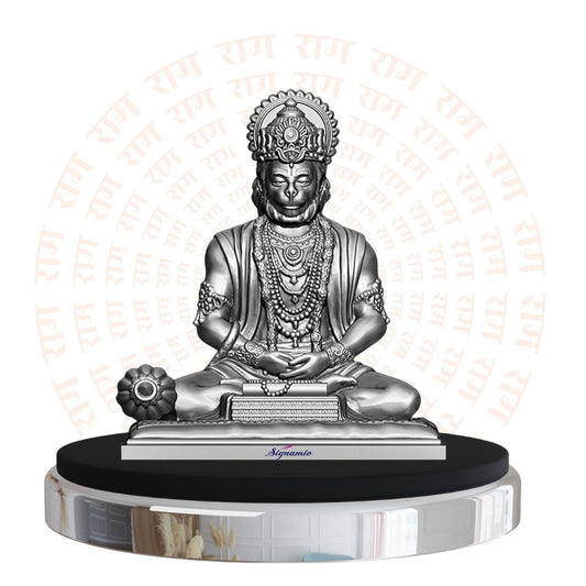SIGNAMIO® Silver Hanuman Ji Idol Statue for Car Dashboard - Divine Bajrangbali Murti, Perfect Hindu God Gift Item and Home Puja Decoration Ideal Hanuman Murti as Car Dashboard Accessory