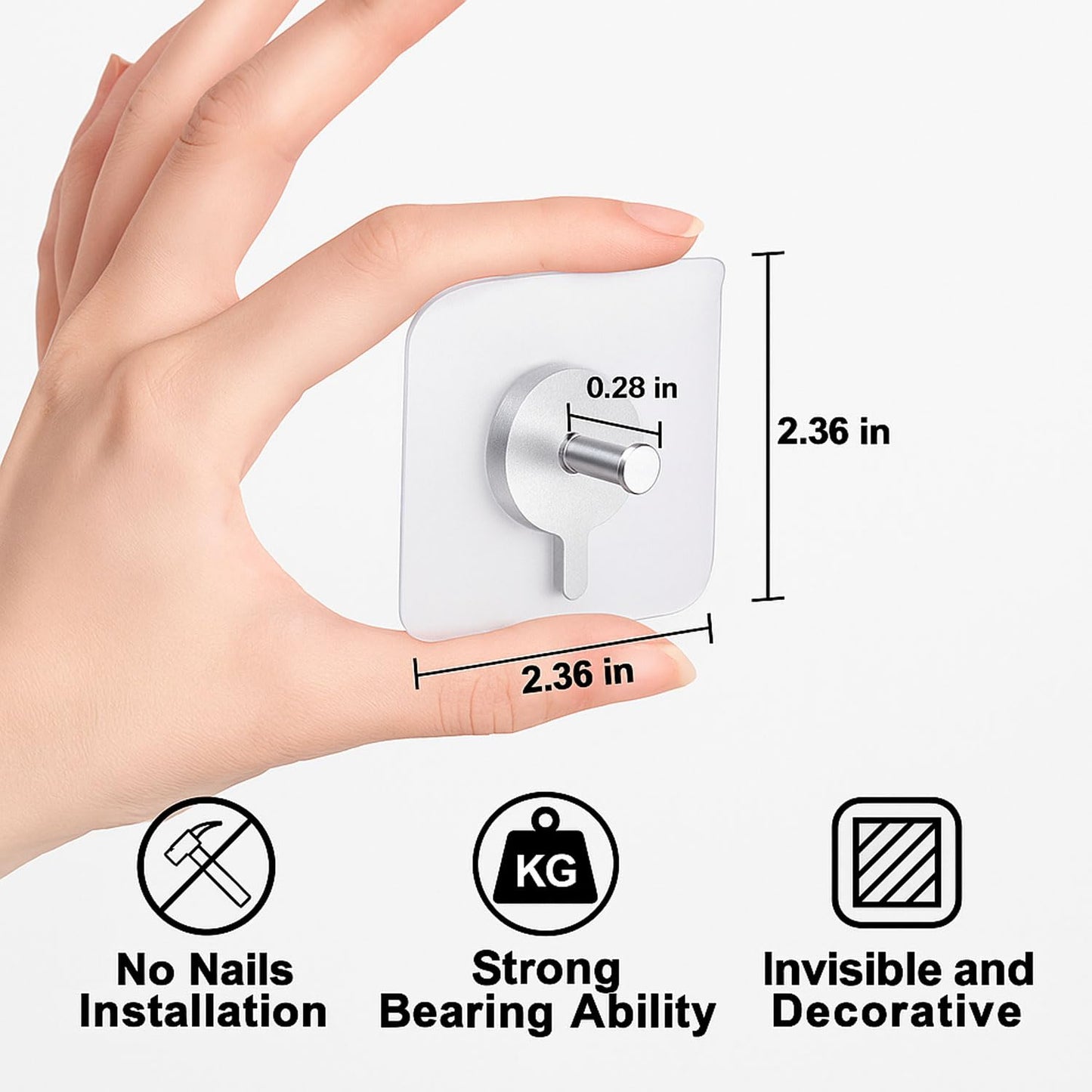 Signamio 10 Pcs Hooks for Wall Heavy Items - Self Adhesive Wall Hook for Photo Frames, Wall Clock, Keys - No-Drill Installation, Easy Nail-Free Mounting, No Damage
