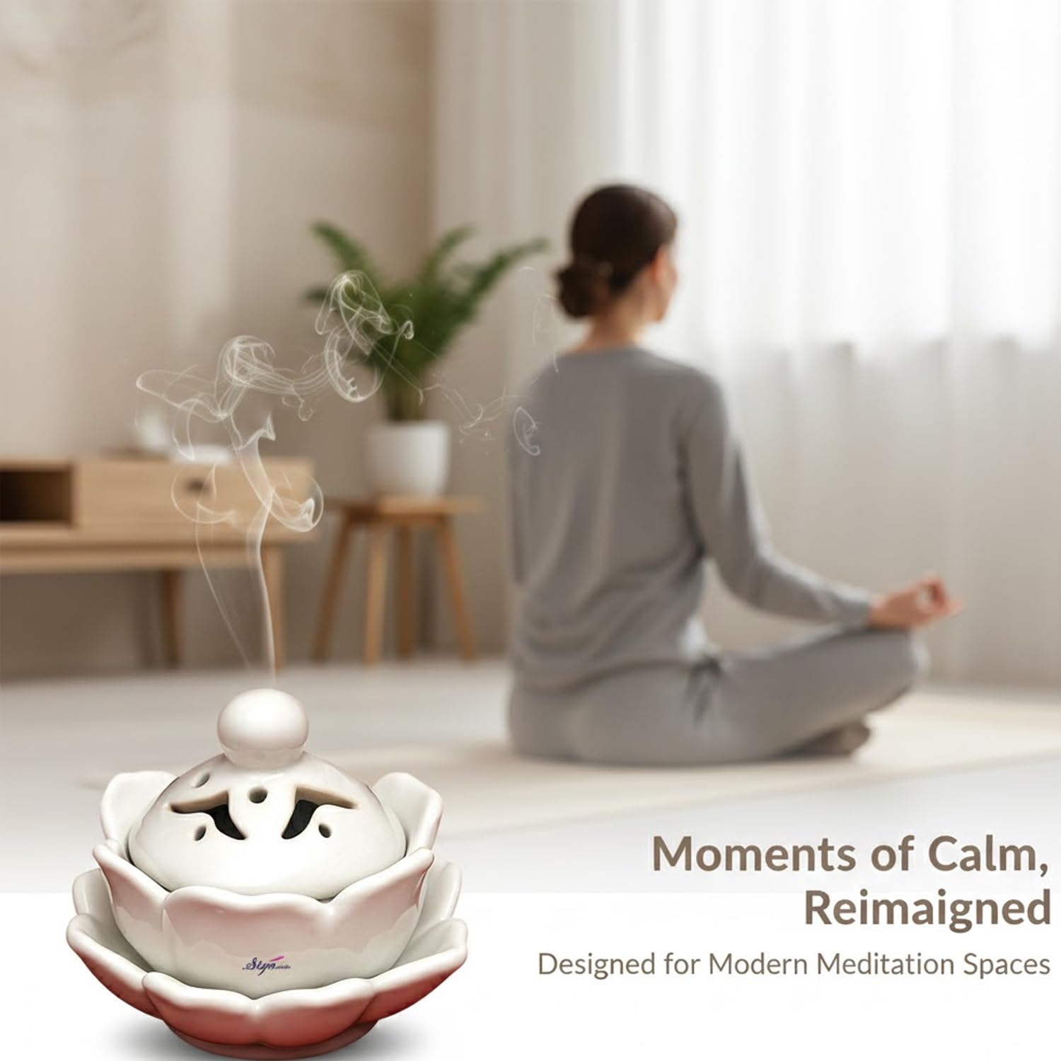 SIGNAMIO Sambrani Dhoop Stand - Ceramic Dhoop Holder for Pooja Room Decoration Items - Elegant and Durable Design - White