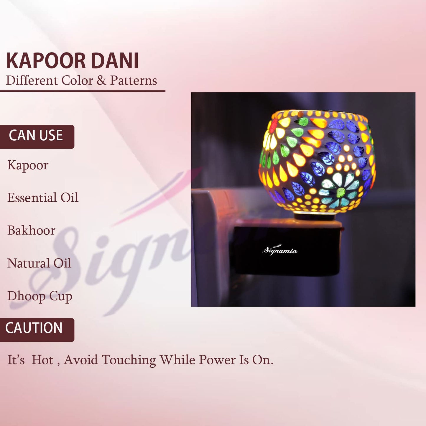 SIGNAMIO Multi Color 2 in 1 Kapoor Dani Electric Camphor Diffuser Burner & Aroma Diffuser Home Fragrance with Night Lamp, Perfect for Pooja Rooms & Daily Room Freshener Needs - DN-3