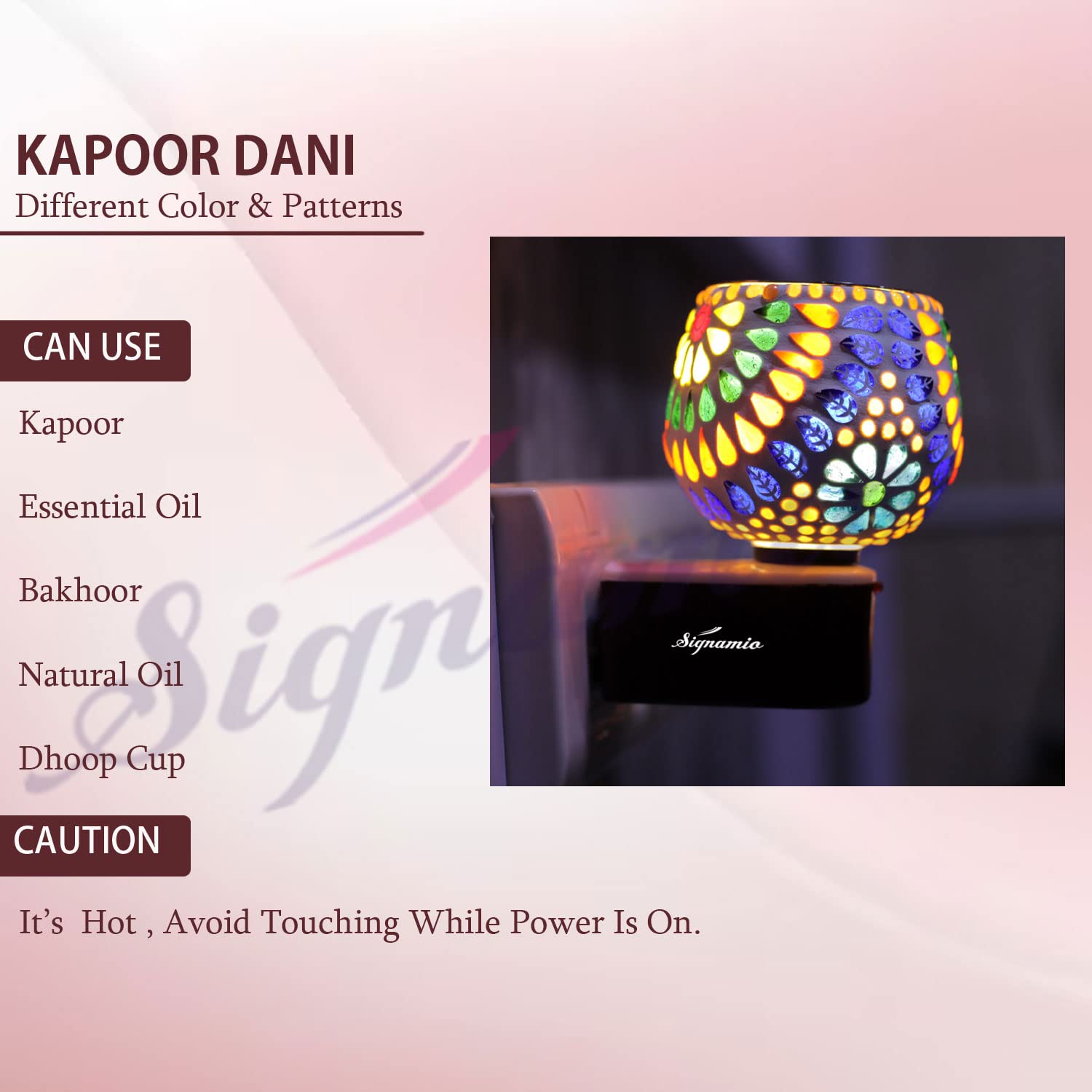 SIGNAMIO Multi Color 2 in 1 Kapoor Dani Electric Camphor Diffuser Burner & Aroma Diffuser Home Fragrance with Night Lamp, Perfect for Pooja Rooms & Daily Room Freshener Needs - DN-3