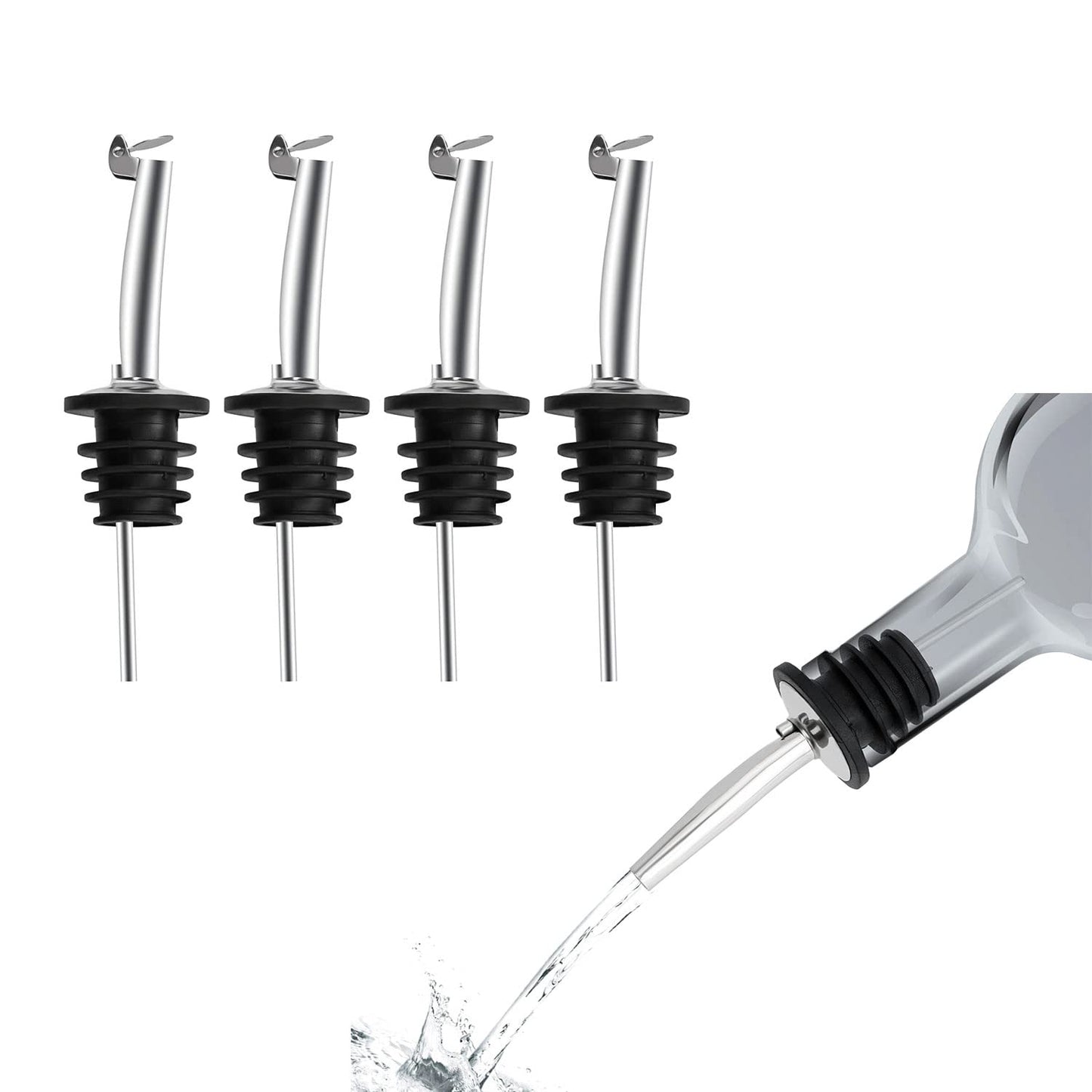 SIGNAMIO Oil Dispenser Nozzle Cap - Liquor Dispenser, Oil Pourer, Oil Bottle Cap for Kitchen Use, Fits Most Bottles, Easy Pour Spout, Leak-Proof Design, Stainless Steel, Set of 4
