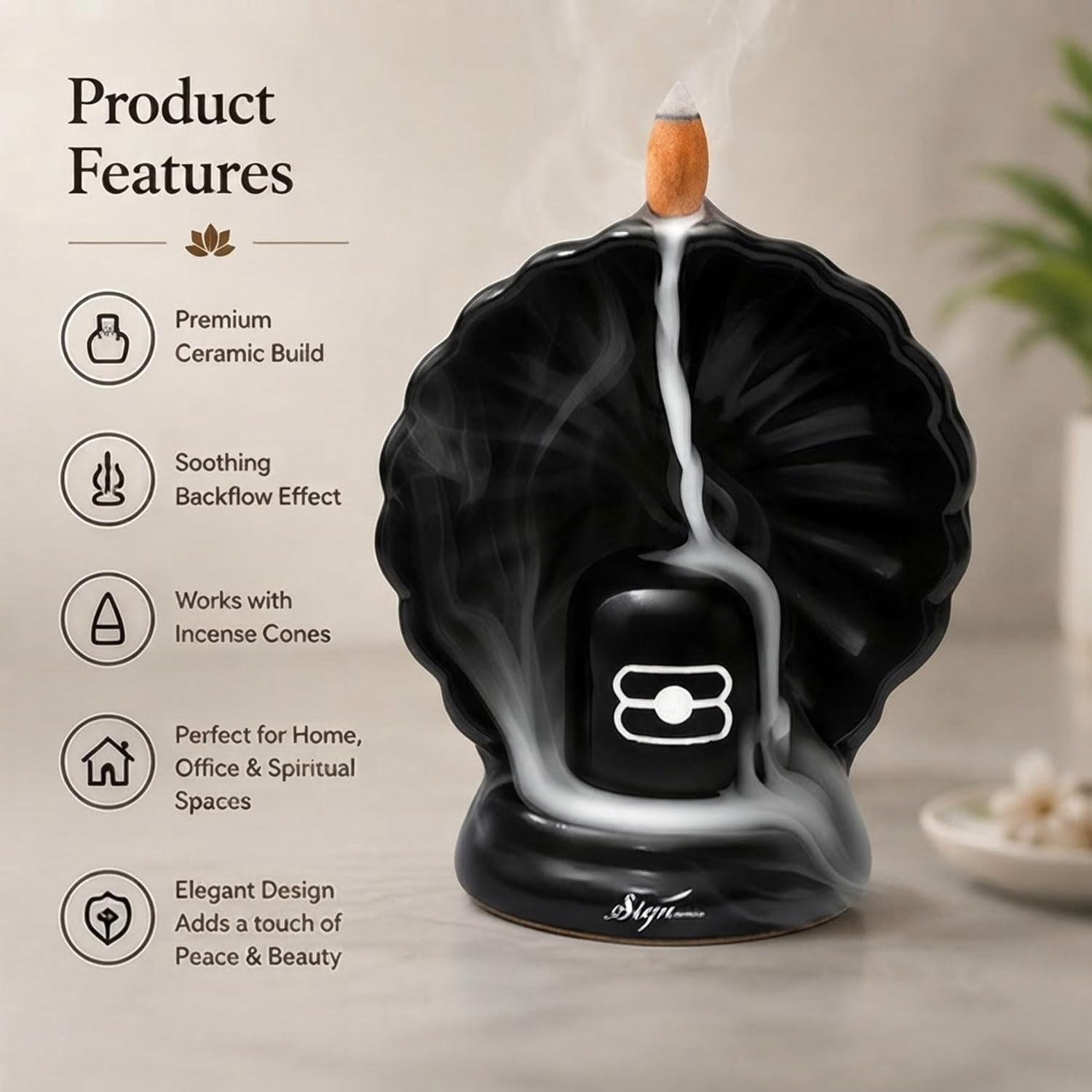 Signamio Aromatic Essence of Ceramic Shivling Shiva Backflow dhoop Smoke Fountain Incense Burner Holder with 30 Cones - Incense Holder for Meditation and Home Decor