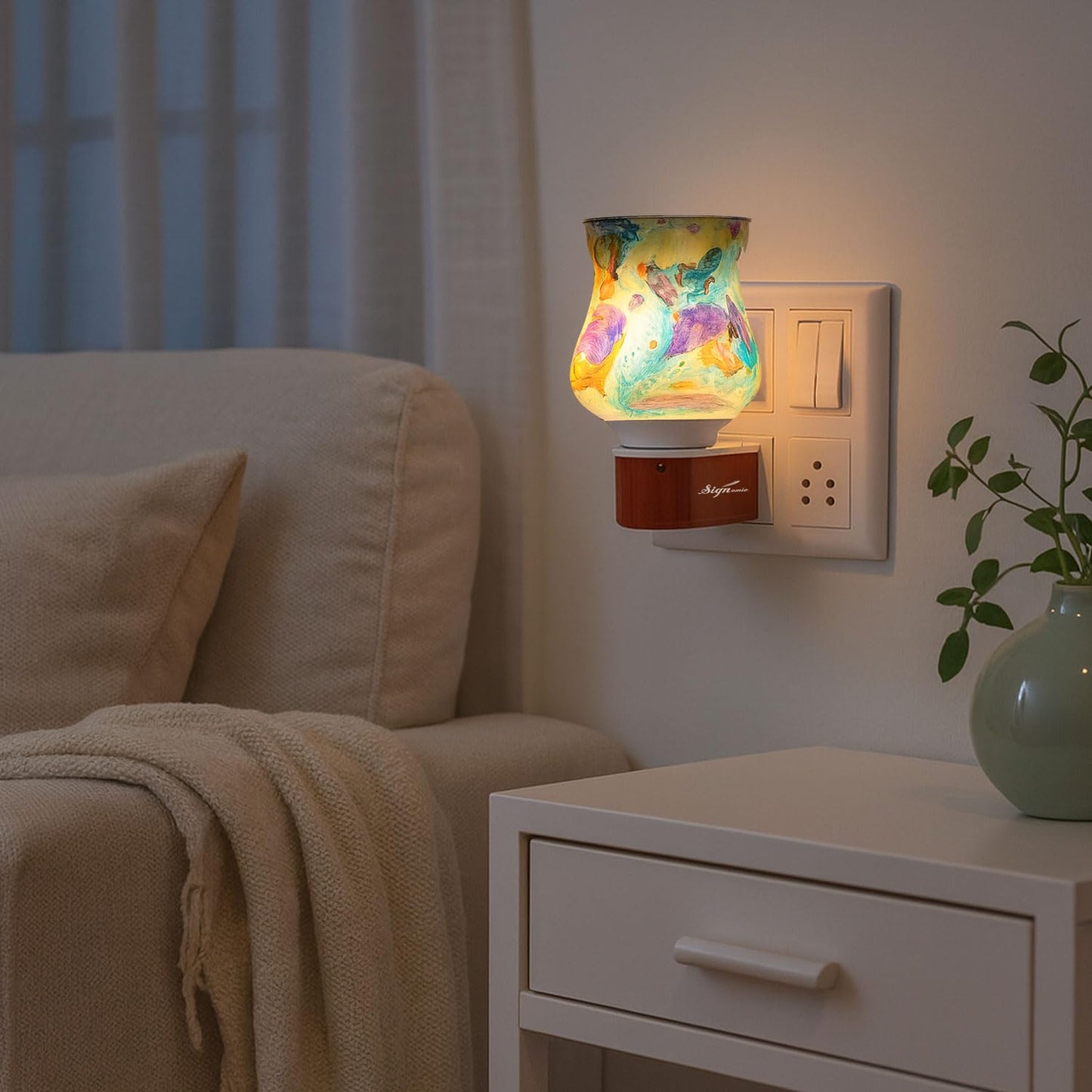 SIGNAMIO Multi Color 2 in 1 Electric Kapoor Dani Burner: Essential Home Fragrance Product & Room Freshener Diffuser with Night Lamp for Pooja Rooms, Aroma, Oil & Camphor Diffuser Capabilities-DN-24