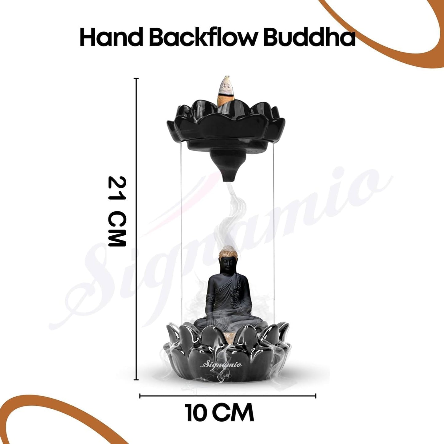 SIGNAMIO Ceramic Buddha Idols For Home Decor Backflow Smoke Fountain - Elegant Buddha Statue Design, Ideal Buddha Idol For Tranquil Ambiance In Your Home Or Office With 30 Cone, Black