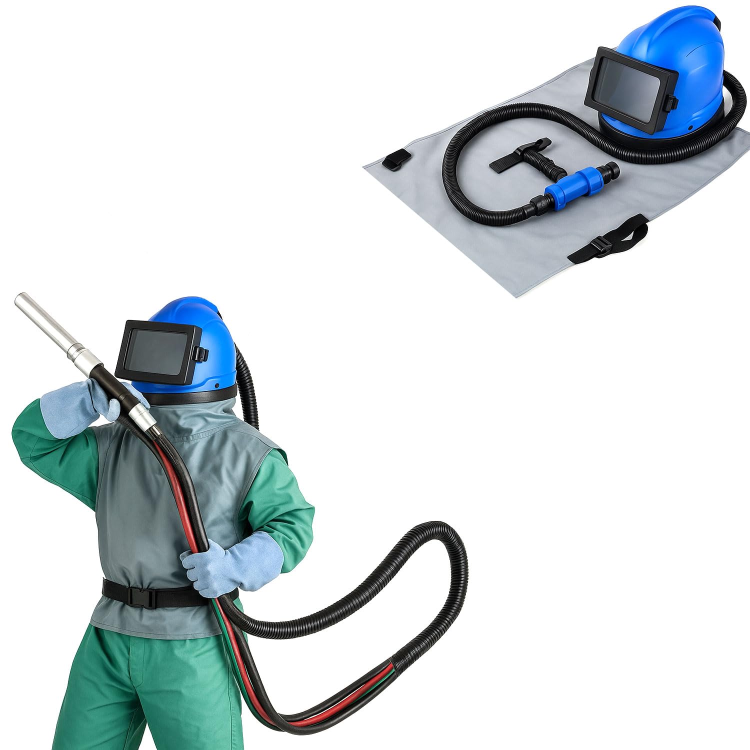 SIGNAMIO® JM Blasting Helmet Blast Cleaning Sand Blasting, Abrasive Blast- 1 Pcs- Blue - DN-1