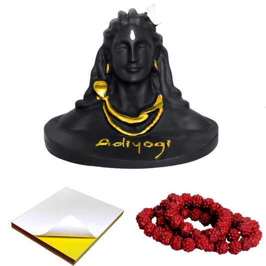 SIGNAMIO® Lord god Mahadev Bholenath Shivji Adiyogi Shiva Statue Idol Murti for Car Dashboard with Rudraksh Mala Idle,Home Decor - Handcrafted Resin Figurine | Spiritual Gift for Meditation 3 inch